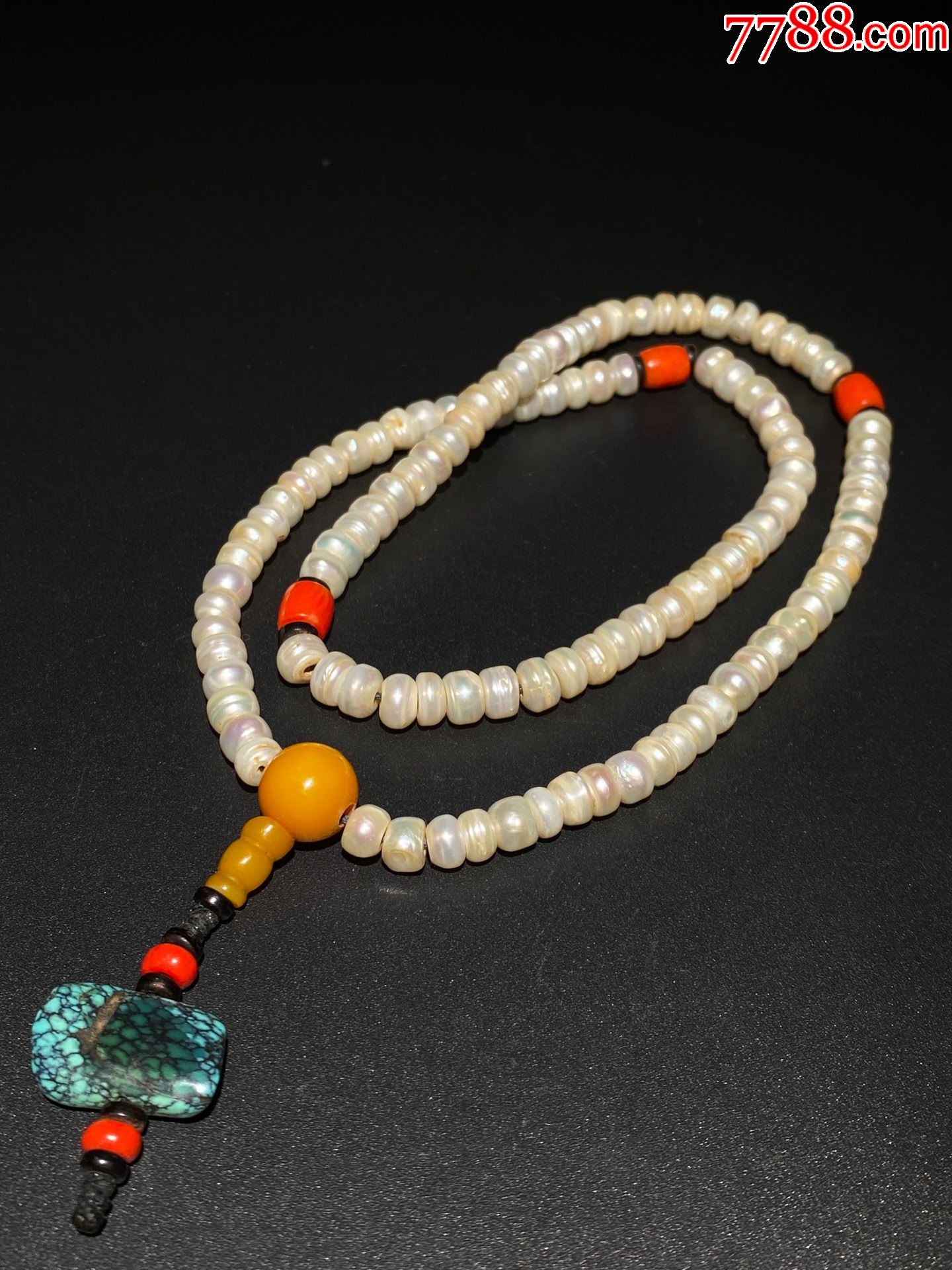 藏传清代:爆老老珍珠108颗念珠_其他手串/佛珠_结缘收藏多宝阁【7788