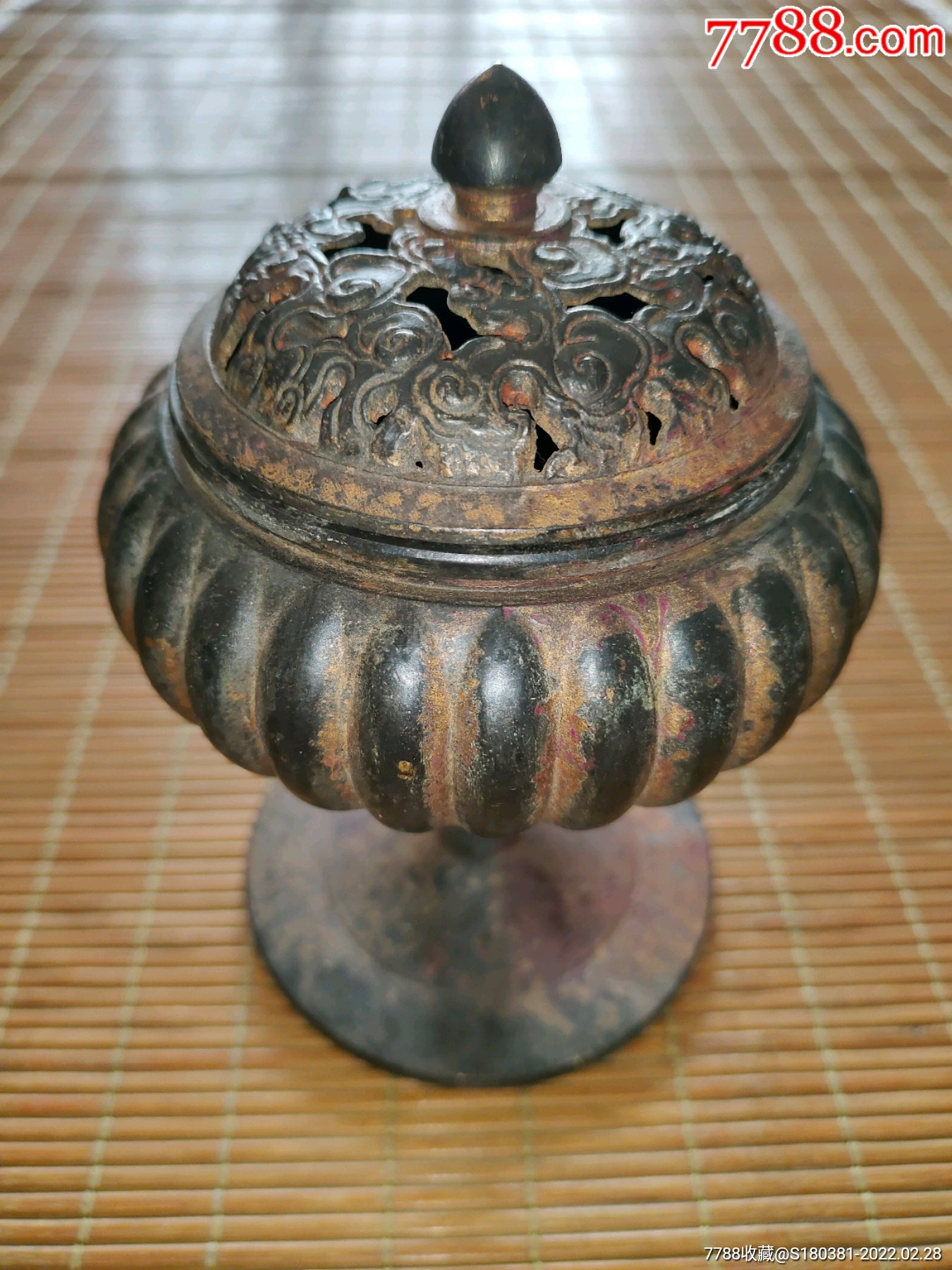 老铜器收藏纯铜熏香炉高脚香薰炉摆件