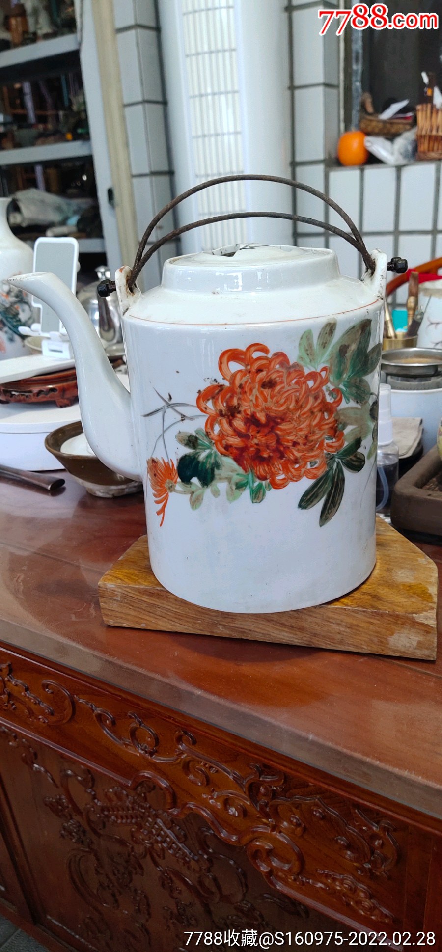 漂亮50年代手绘花卉提梁壶清心2013175cm288包邮