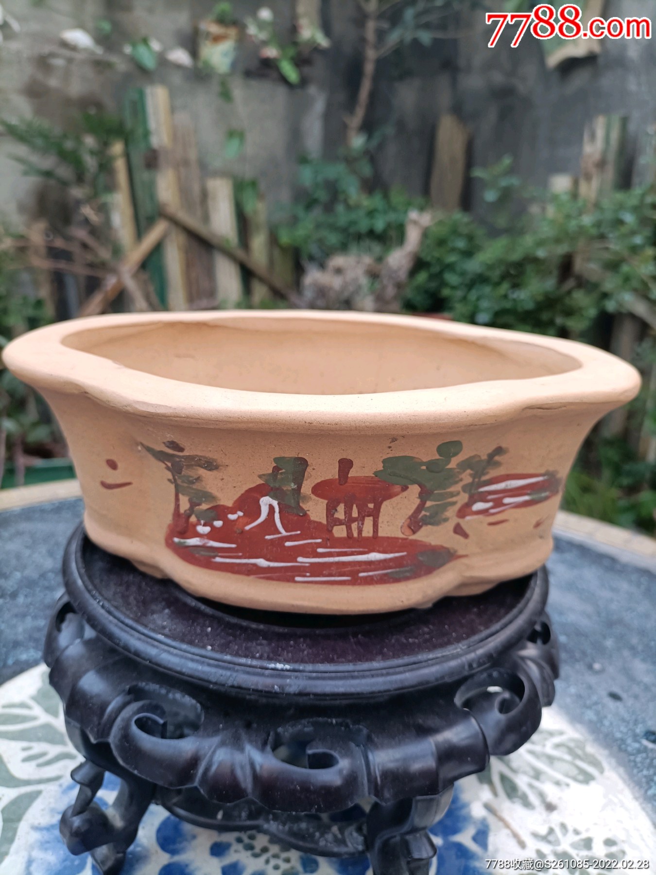 段泥手绘海棠款紫砂盆