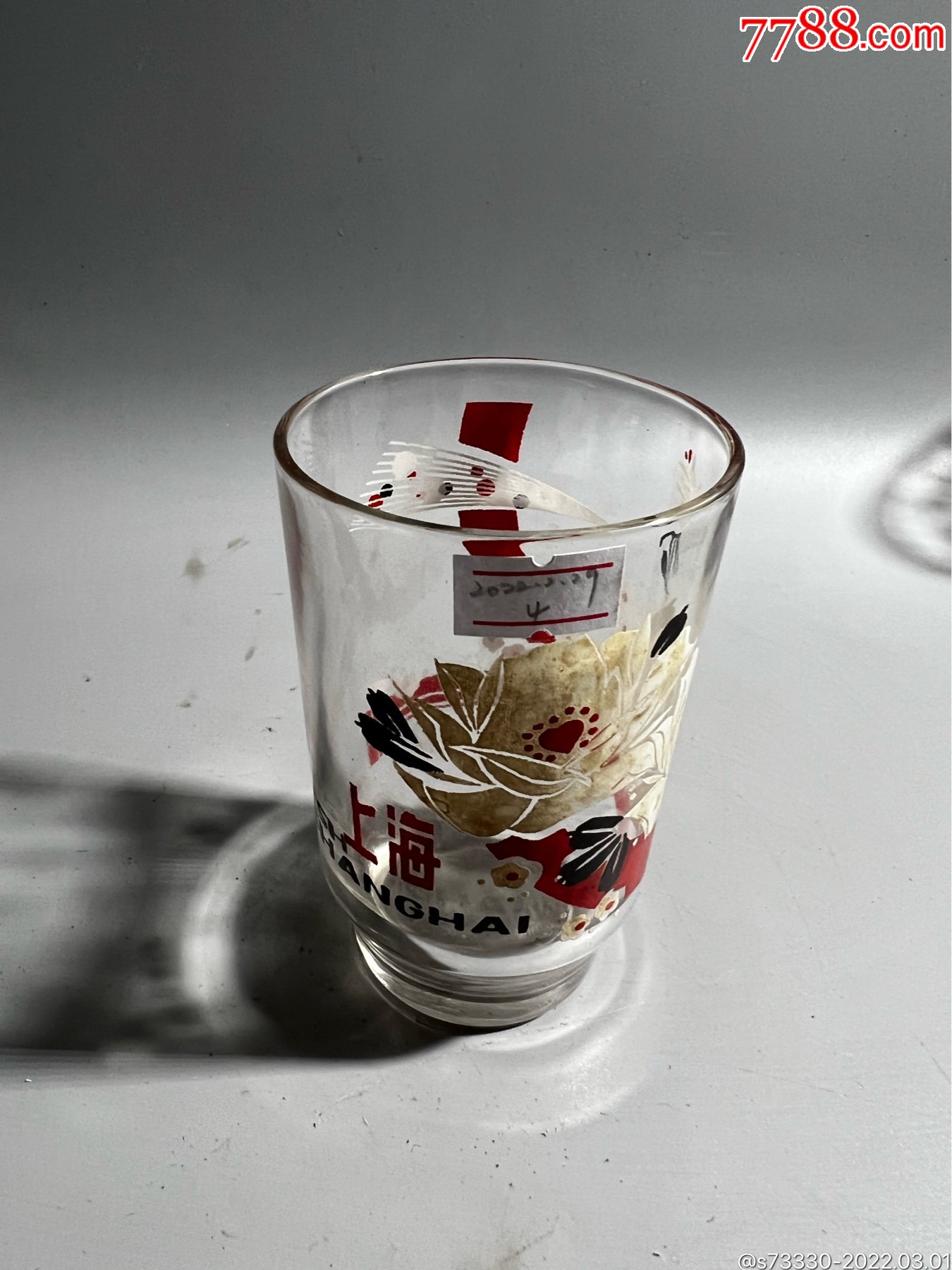 怀旧老物件80年代左右老上海玫瑰花玻璃杯一只4