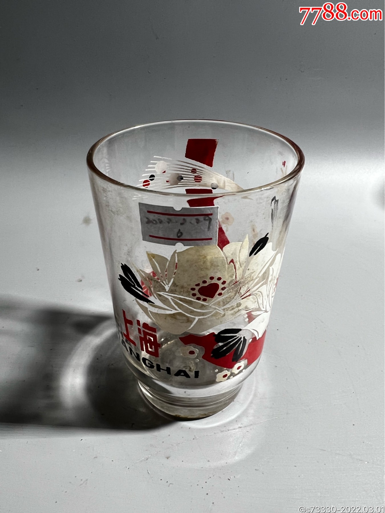 怀旧老物件80年代左右老上海玫瑰花玻璃杯一只6