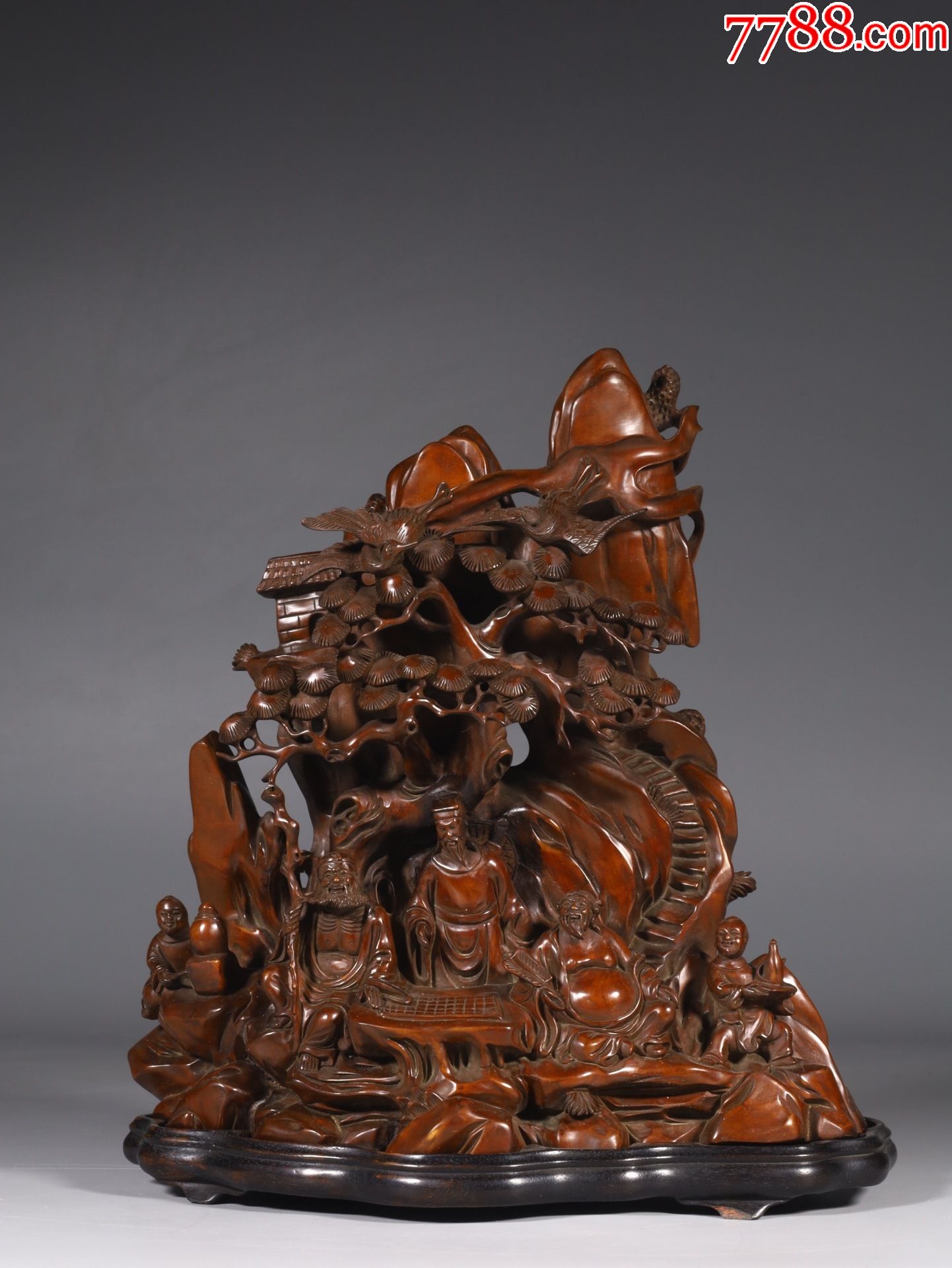 黄杨木八仙人物山子摆件