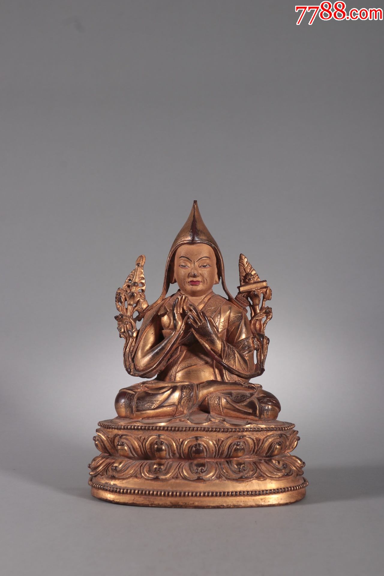 藏传佛教铜鎏金宗喀巴造像.-铜像/铜佛像-7788葫芦画