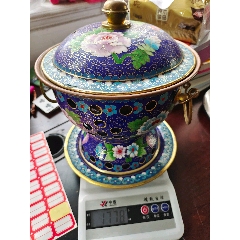 七八十年代高22厘米铜胎掐丝珐琅彩花卉图四件套火锅一套-景泰蓝/珐琅