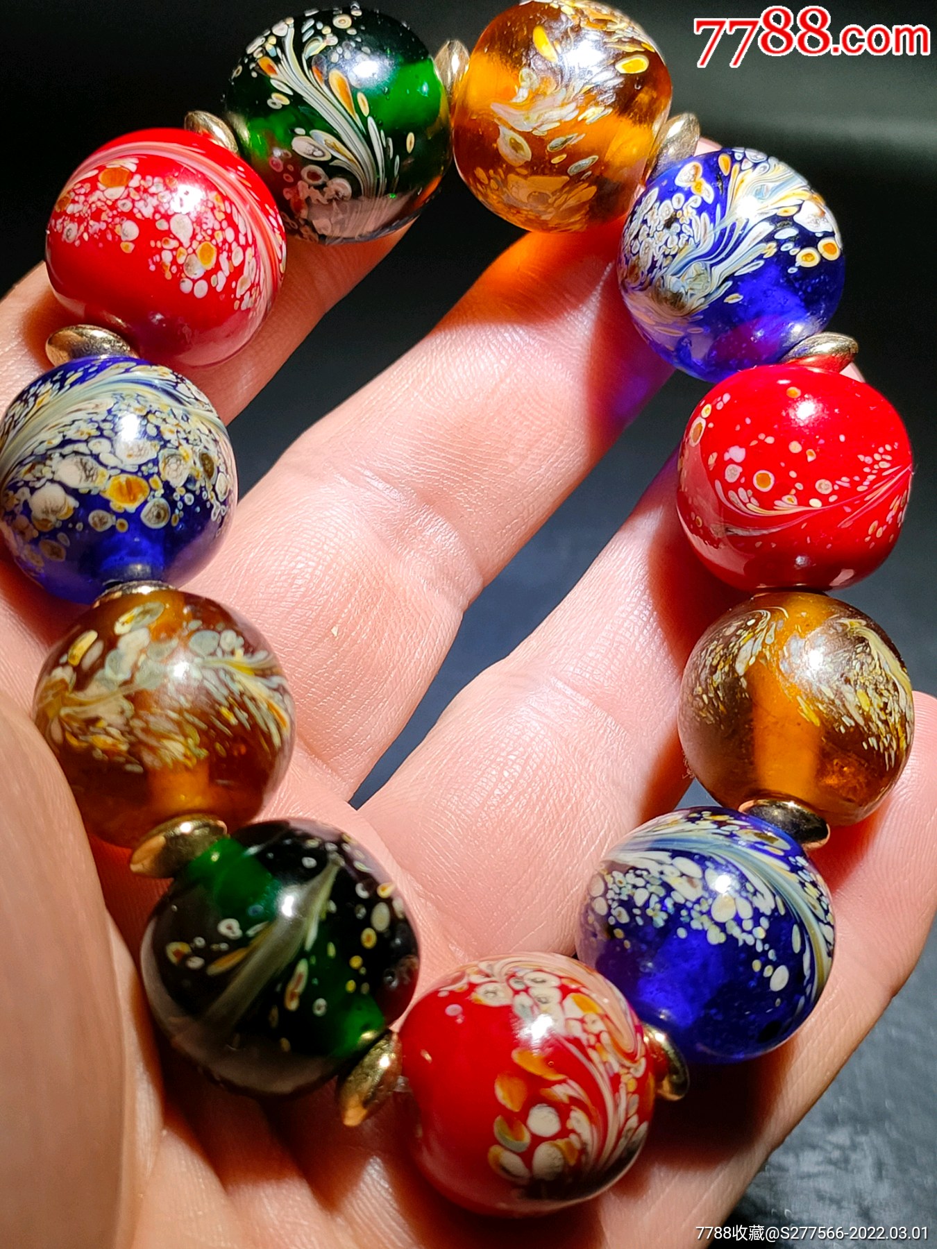 创汇时期的彩绘飞花纹老琉璃珠手串-价格:118元-se85646348-琉璃饰品-