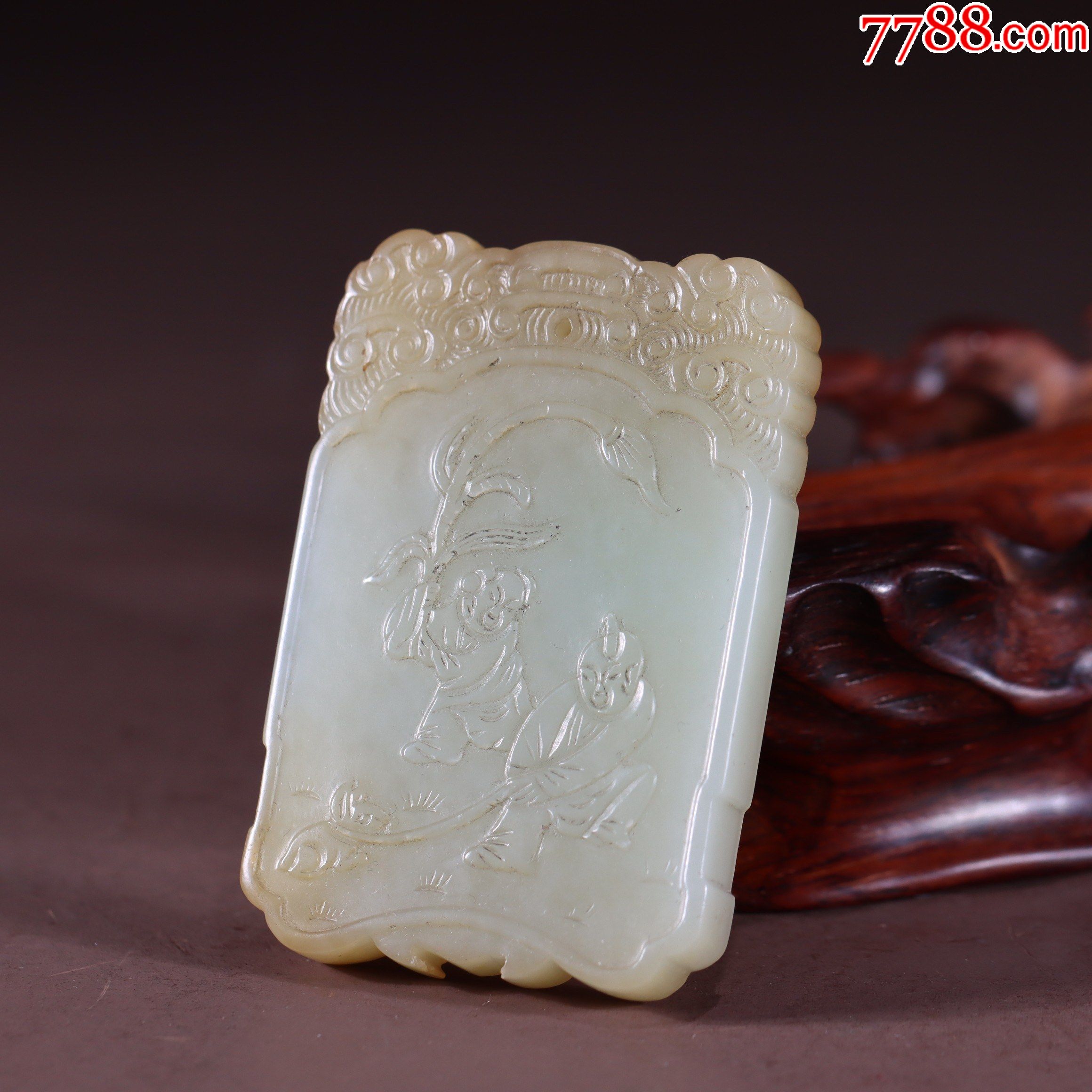 和田玉欢天喜地子冈牌