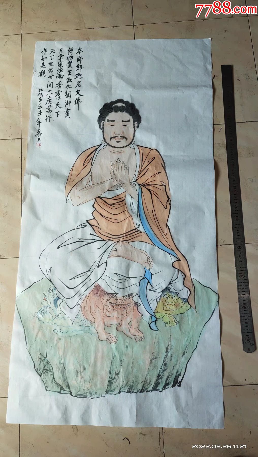 长138宽68厘米手绘大尺寸人物画国画佛祖说法图包邮