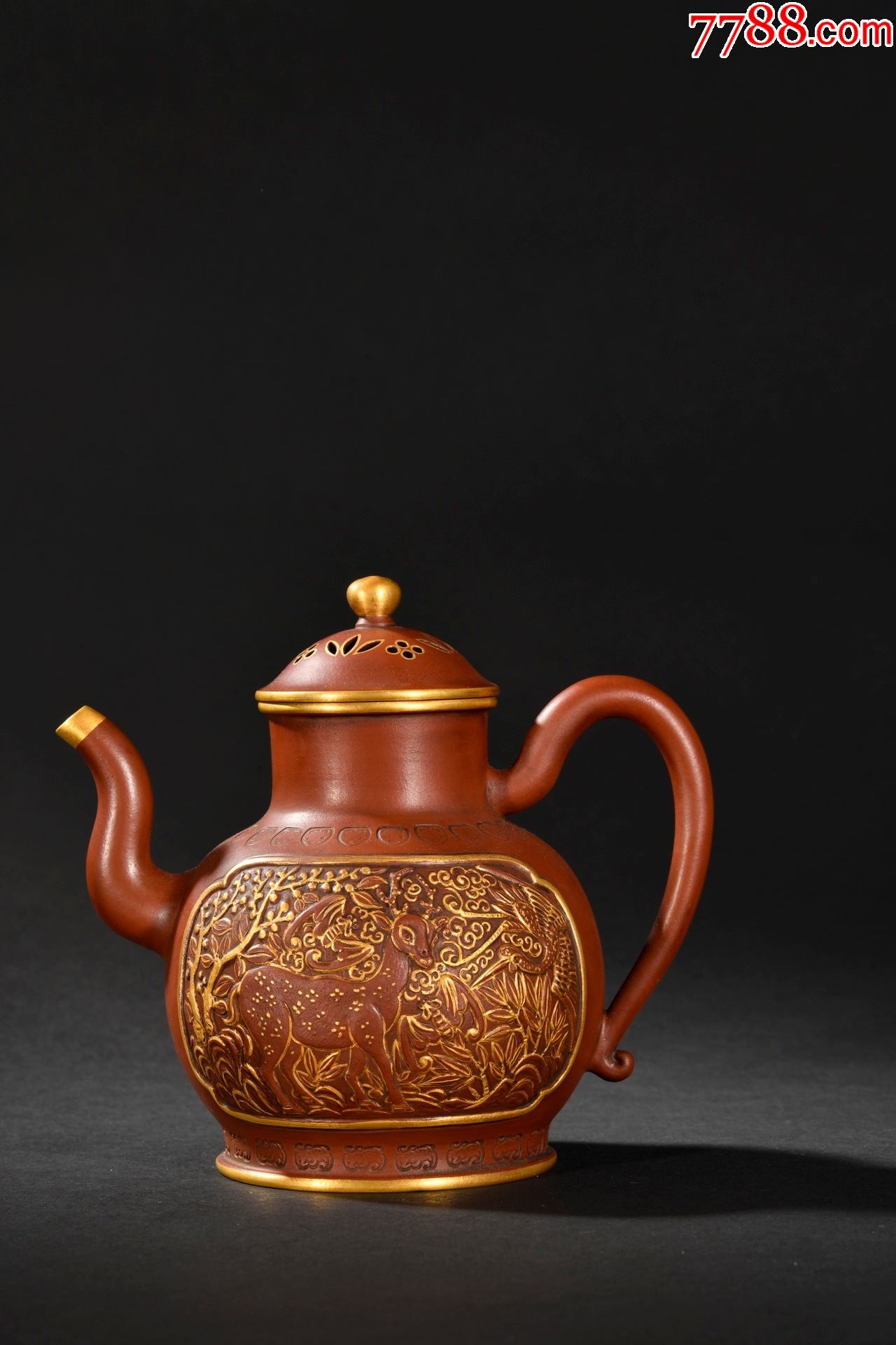 紫砂描金福禄茶壶