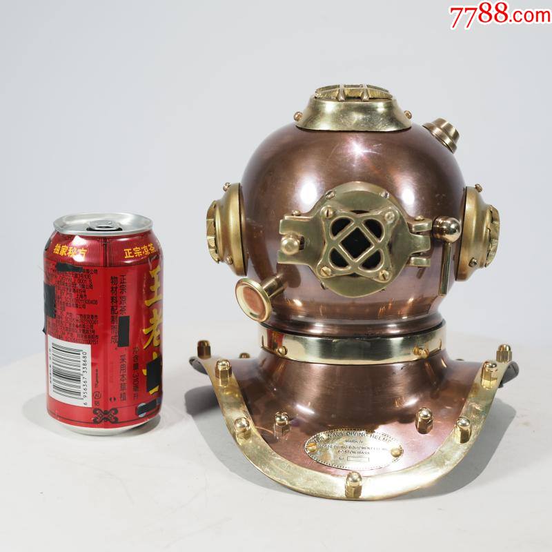 印度复古朋克风铜器摆件小号潜水头盔防水金属帽子黄铜酒吧软装