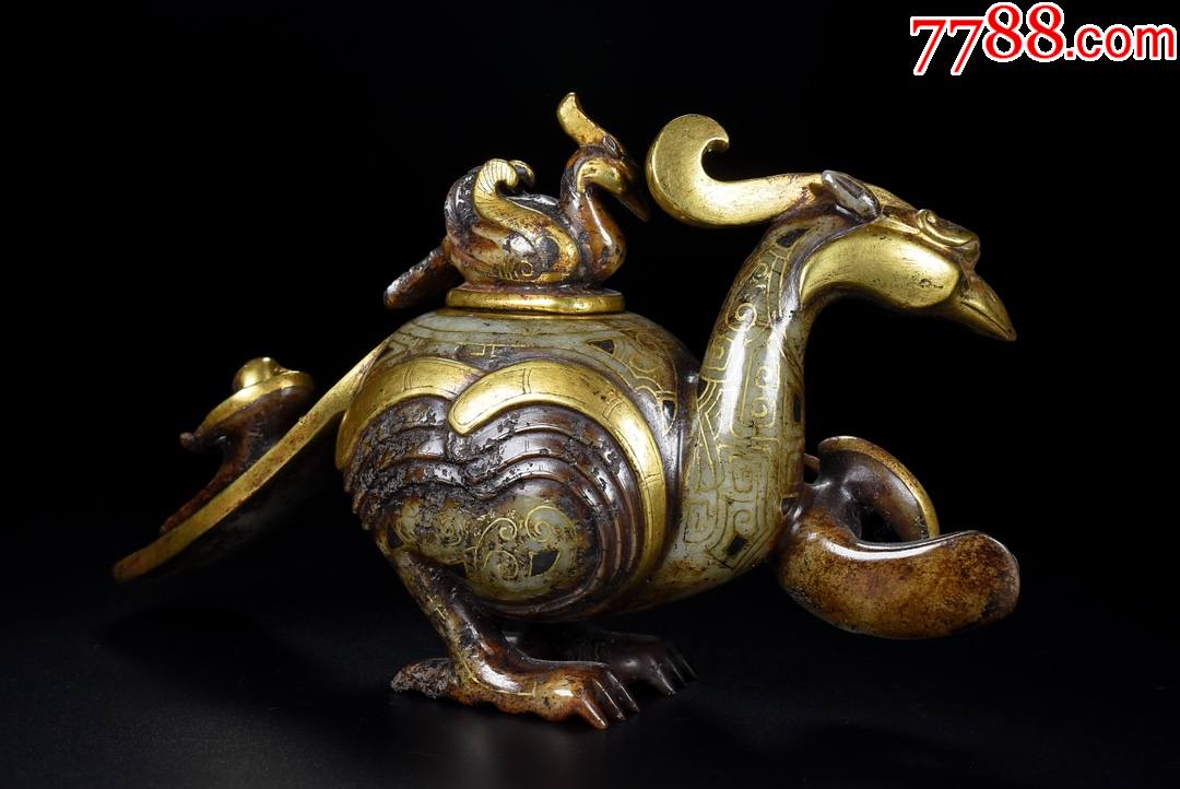 和田玉错金凤鸟,材质和田玉,玉质细腻品相完_第1张_7788工艺品