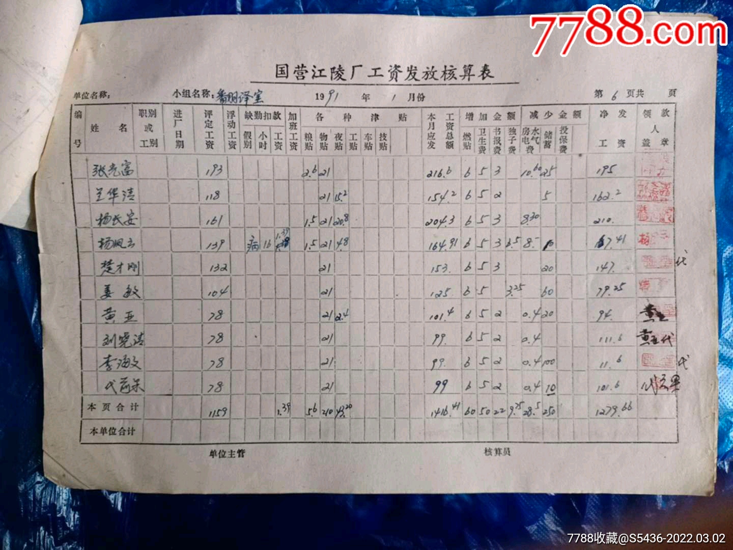 江陵厂部门工资表