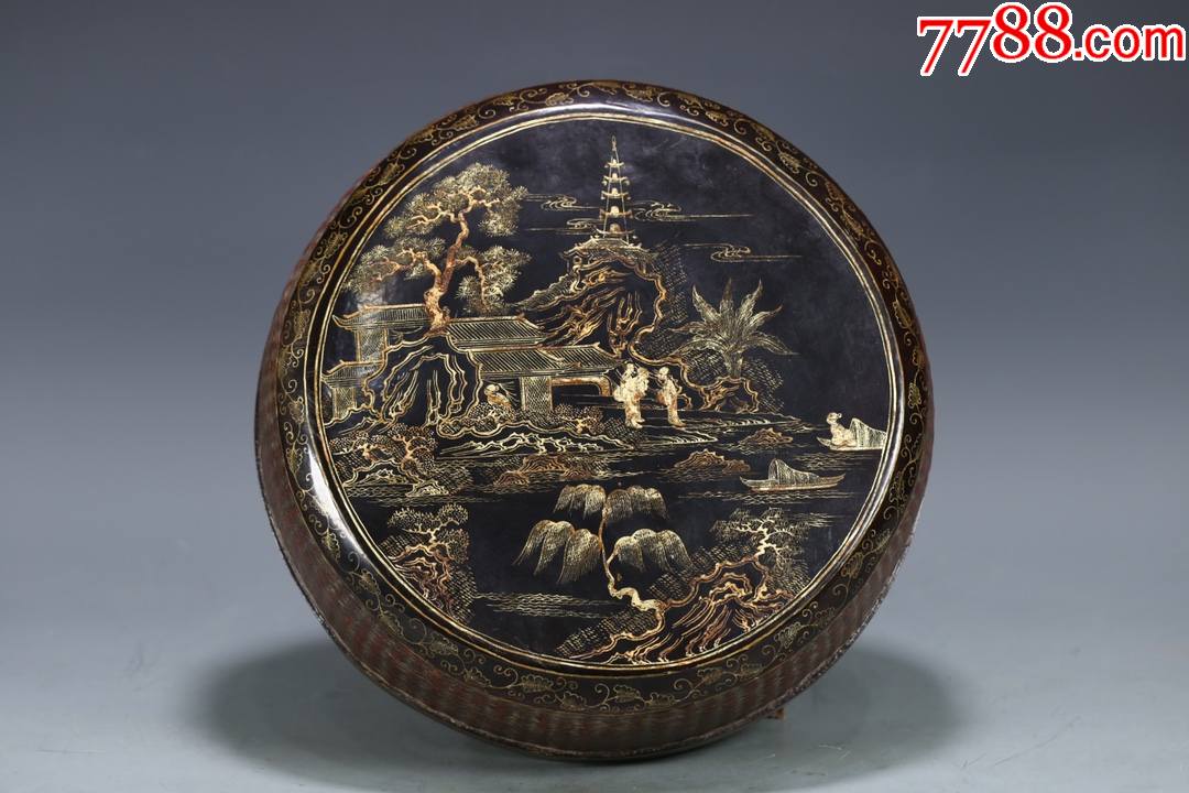 黑漆人描金大捧盒