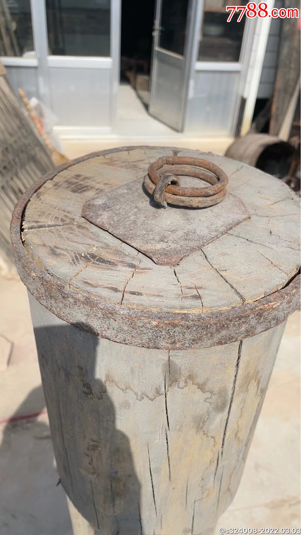 民俗精品盖房打地基用的老木夯高169下底直径30上直径23展馆收藏摆设