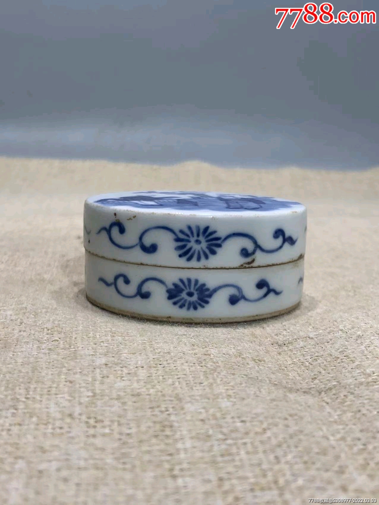 清代青花人物印泥盒