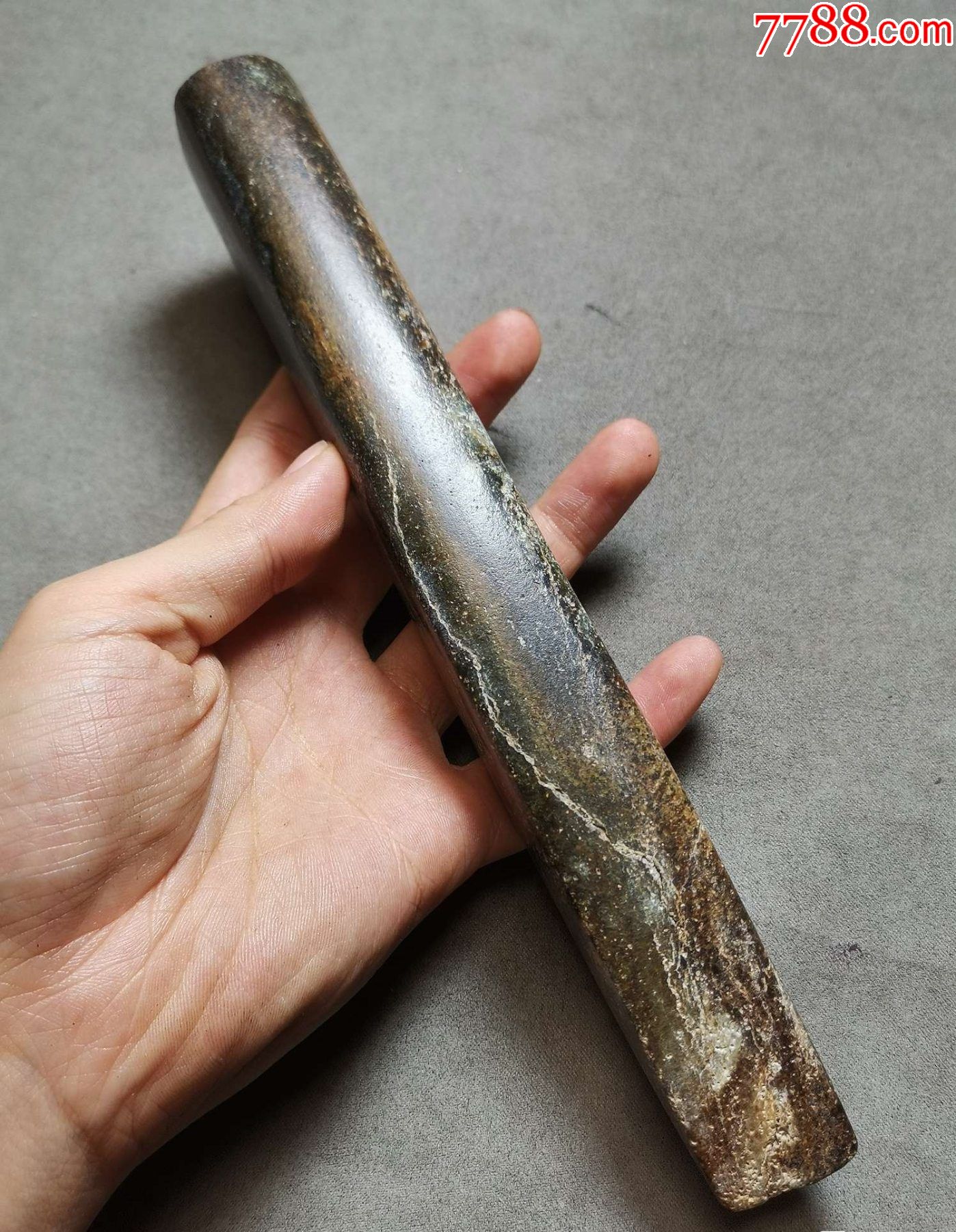 6326甘肃齐家文化玉器沁色玉凿395克_价格220元_第1