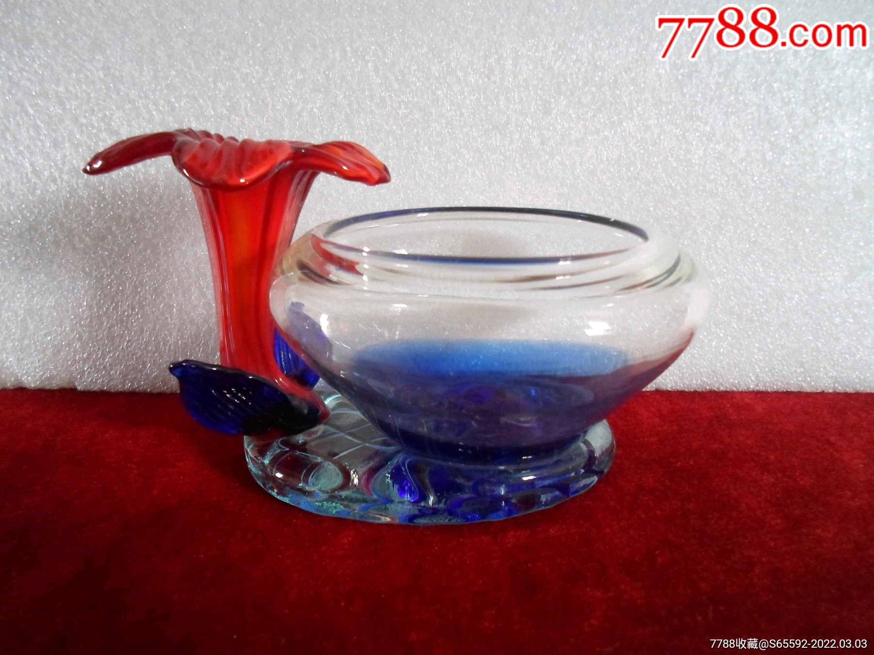 全品琉璃套料双色喇叭花老烟缸,微景小鱼缸,水培玻璃盆摆件-价格:50元