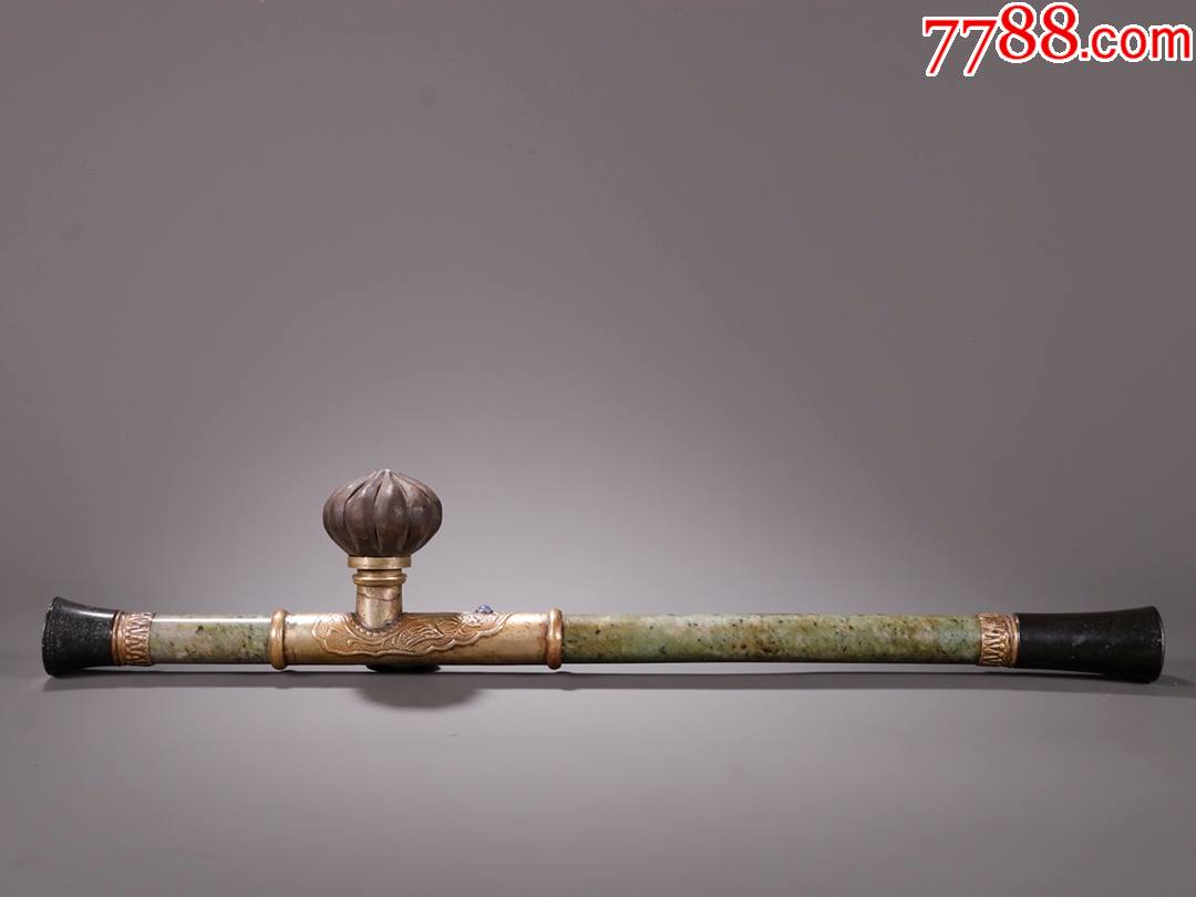 旧藏老翡翠包铜镶紫檀烟枪