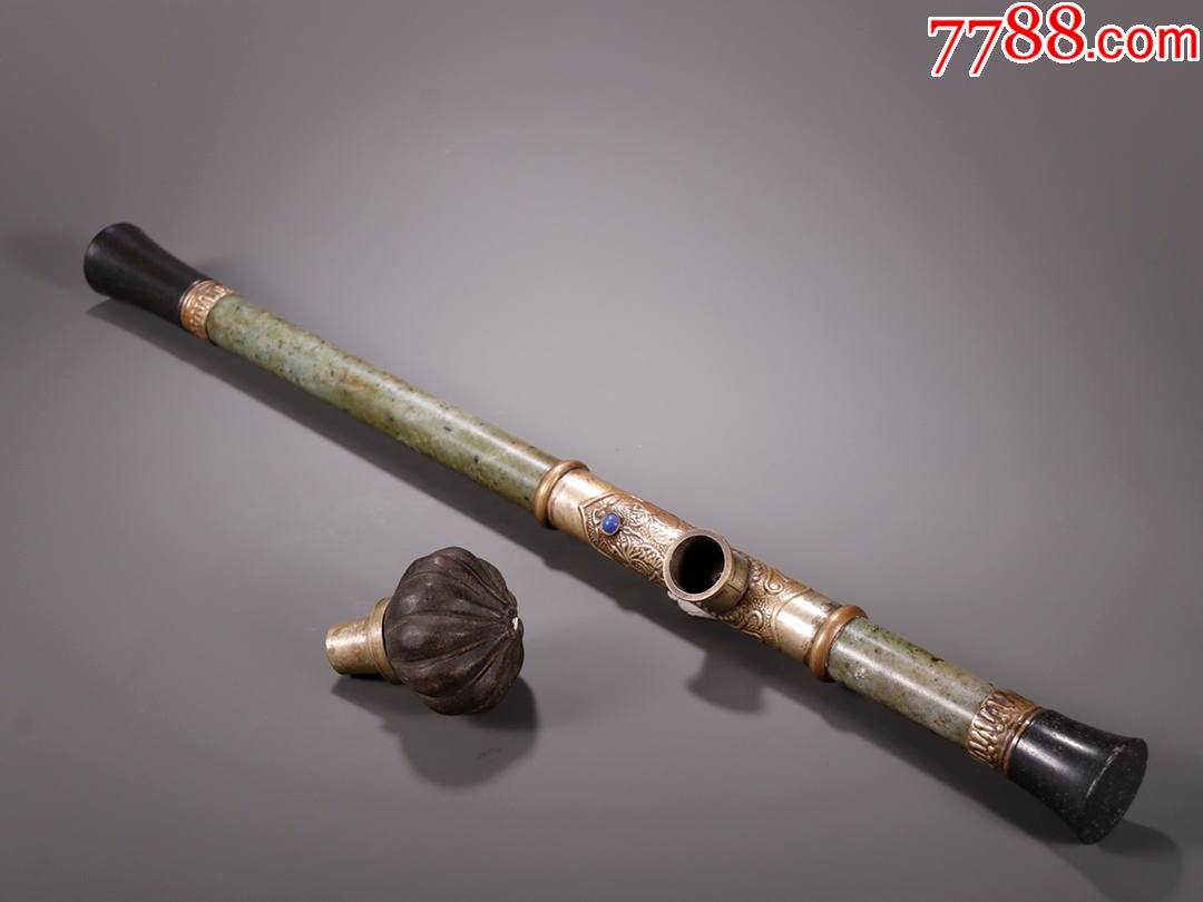 旧藏老翡翠包铜镶紫檀烟枪