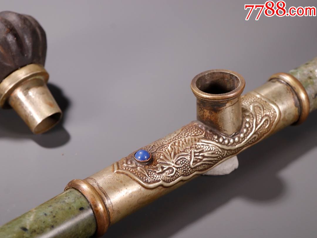 旧藏老翡翠包铜镶紫檀烟枪