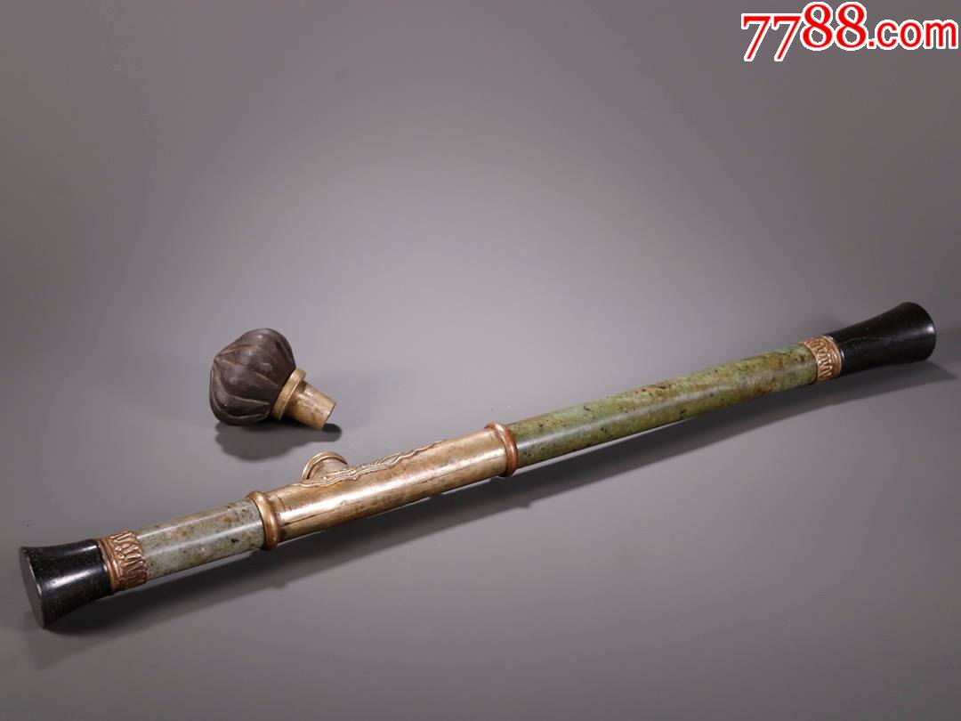 旧藏老翡翠包铜镶紫檀烟枪