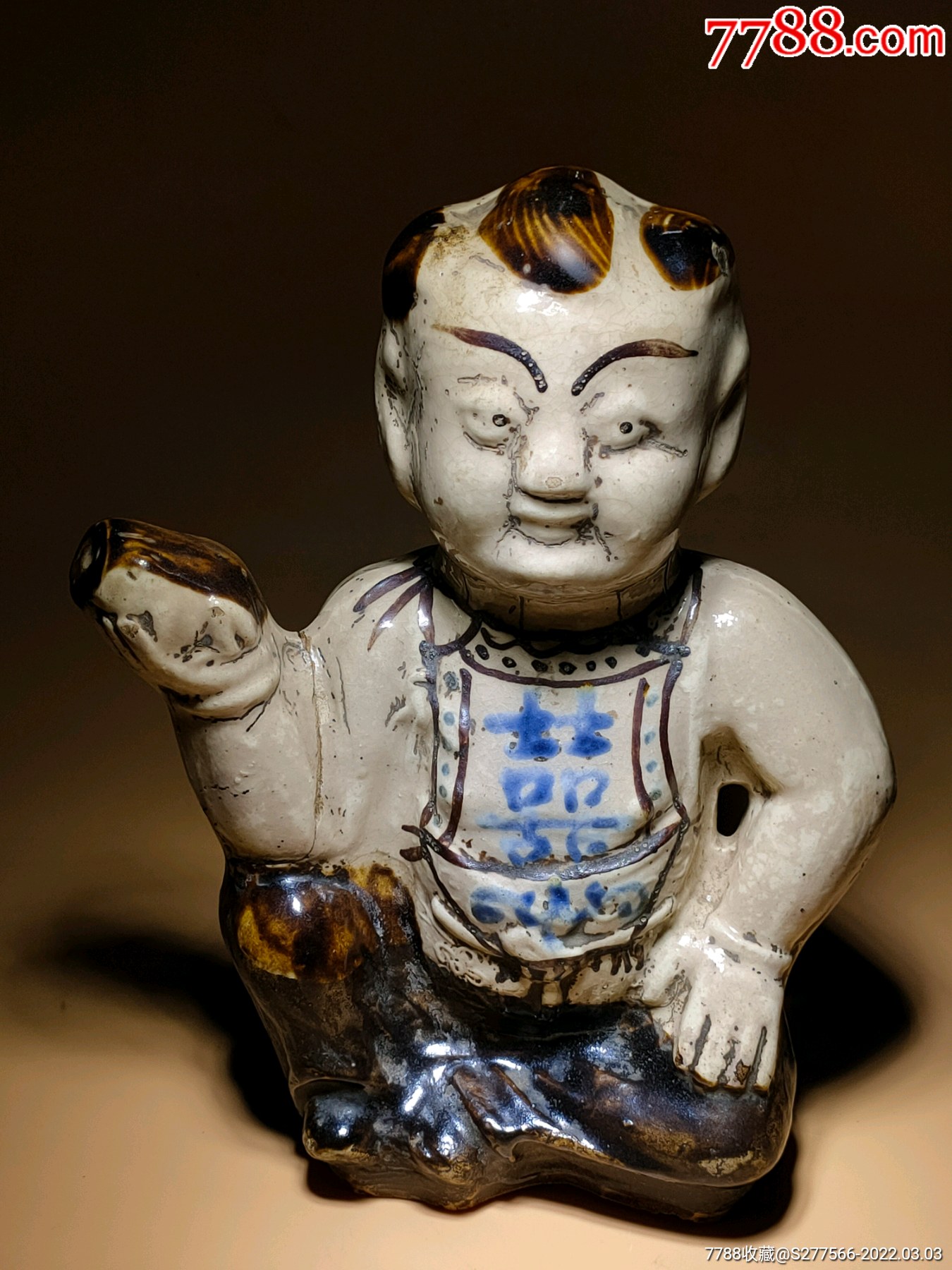 []年代久远,造型优美,壶嘴有裂痕如图特价出,罕见精美的磁州窑瓷塑