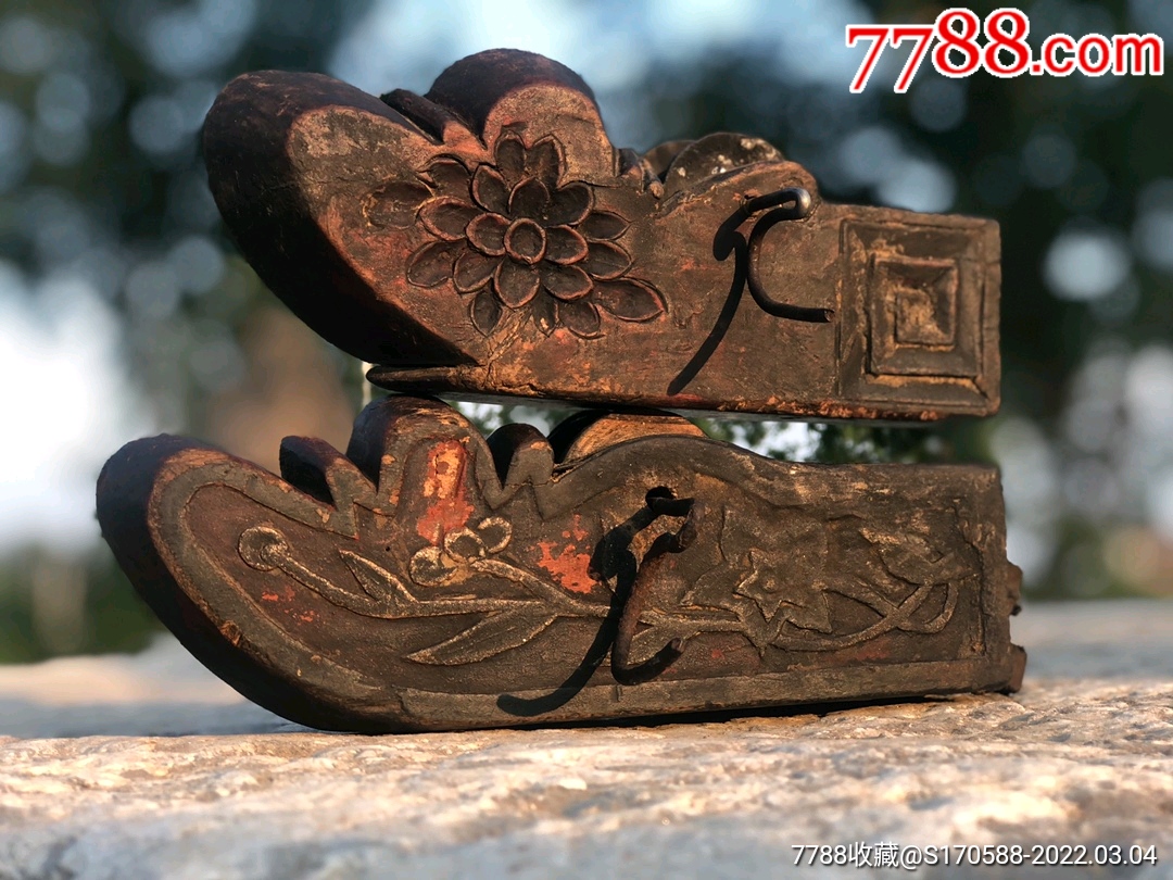 清代老楠木船样鲁班木工雕刻老墨斗一对