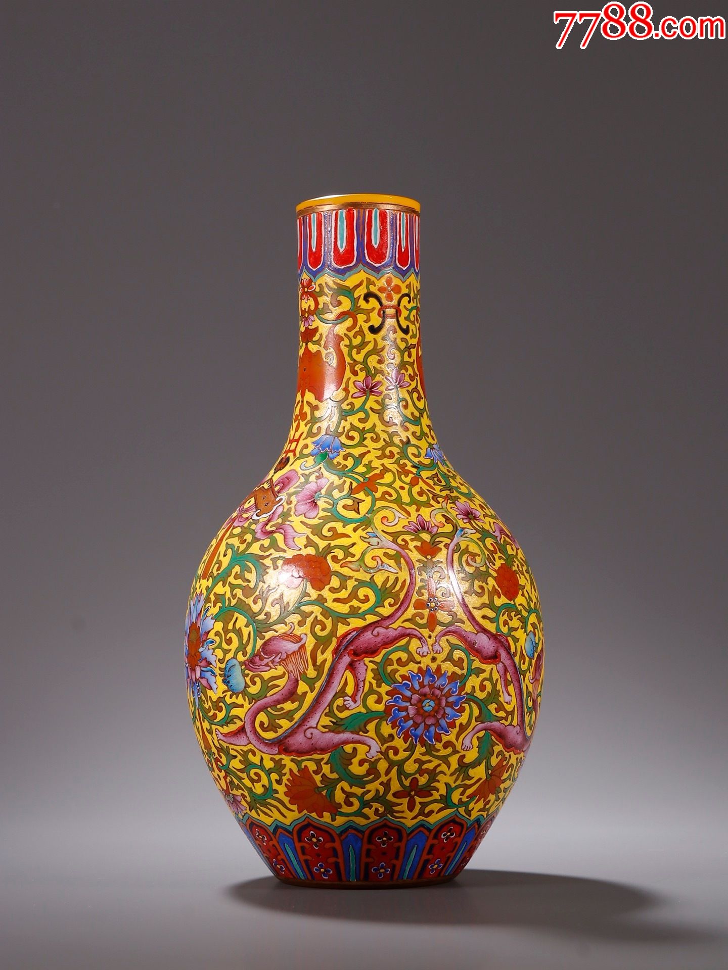 老料器珐琅彩双龙瓶