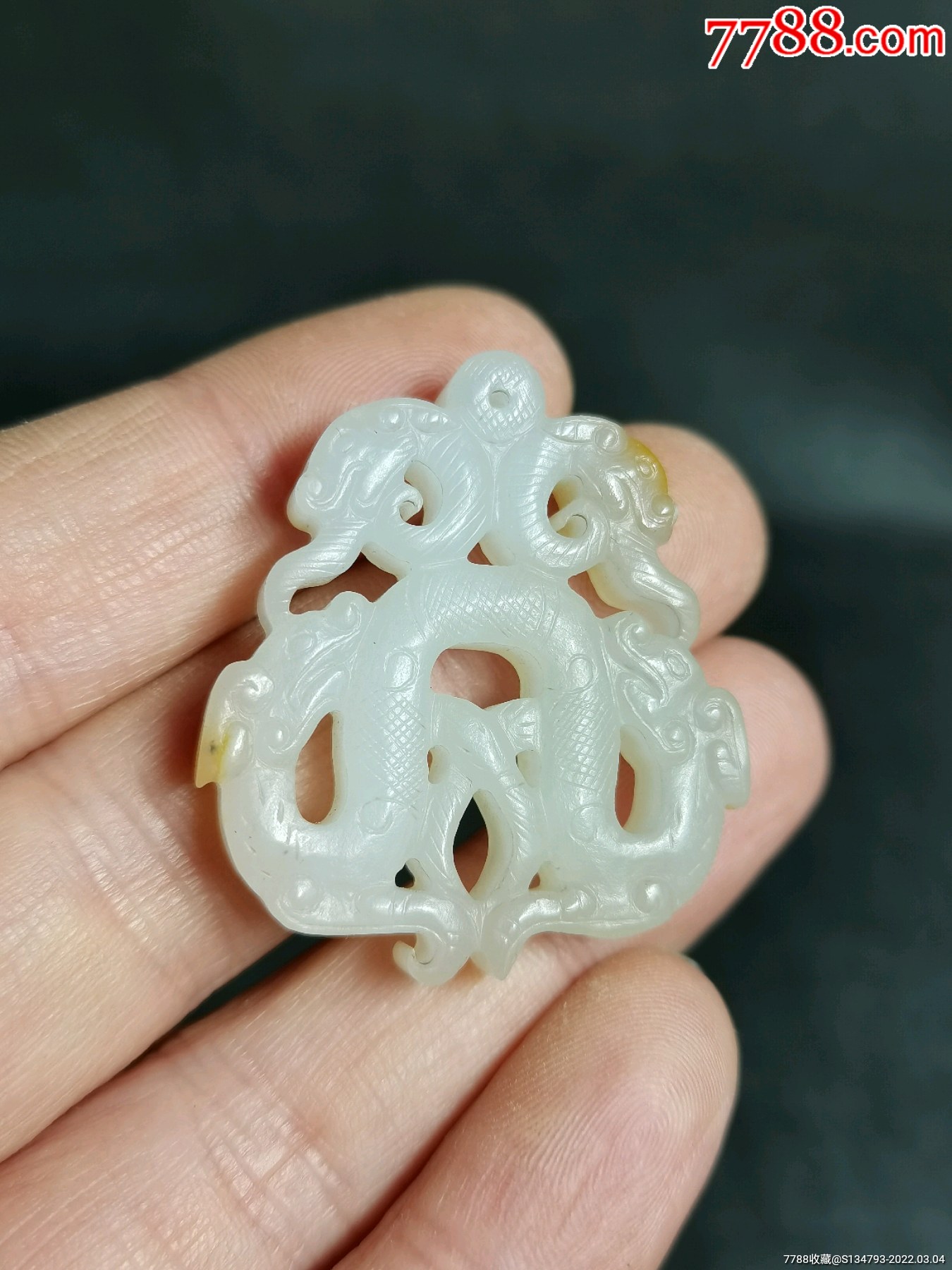 和田白玉双龙玉佩