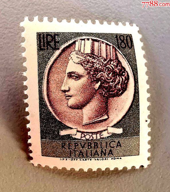 意大利邮票带城冠的意大利女神头像1全原胶外国邮票3418