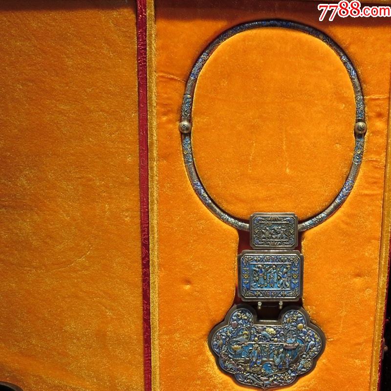 宫廷银锁老银锁清代银宫廷锁纯银烧蓝宫廷银锁银项圈大宫锁