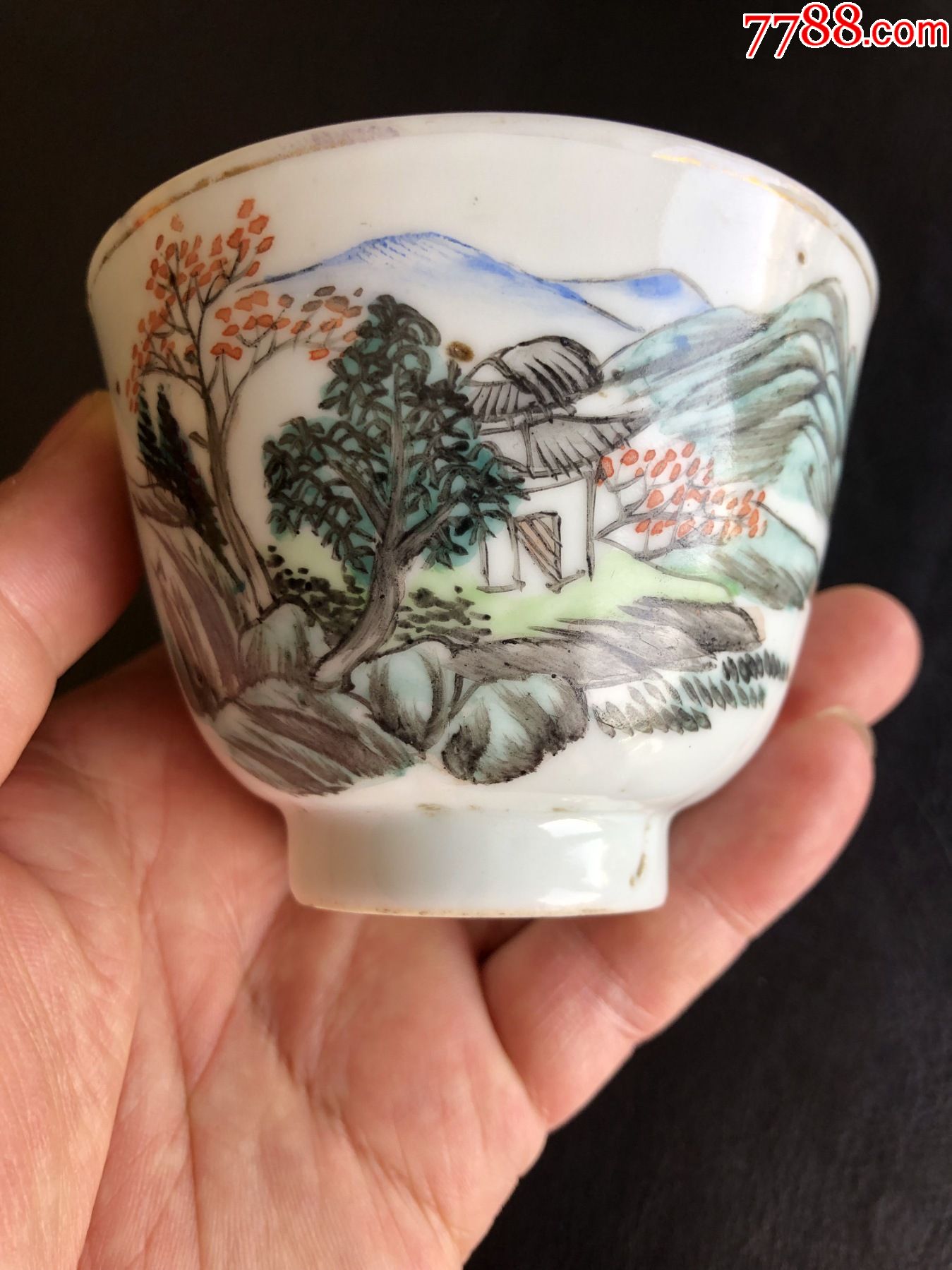 大名家周筱松浅绛山水压手杯