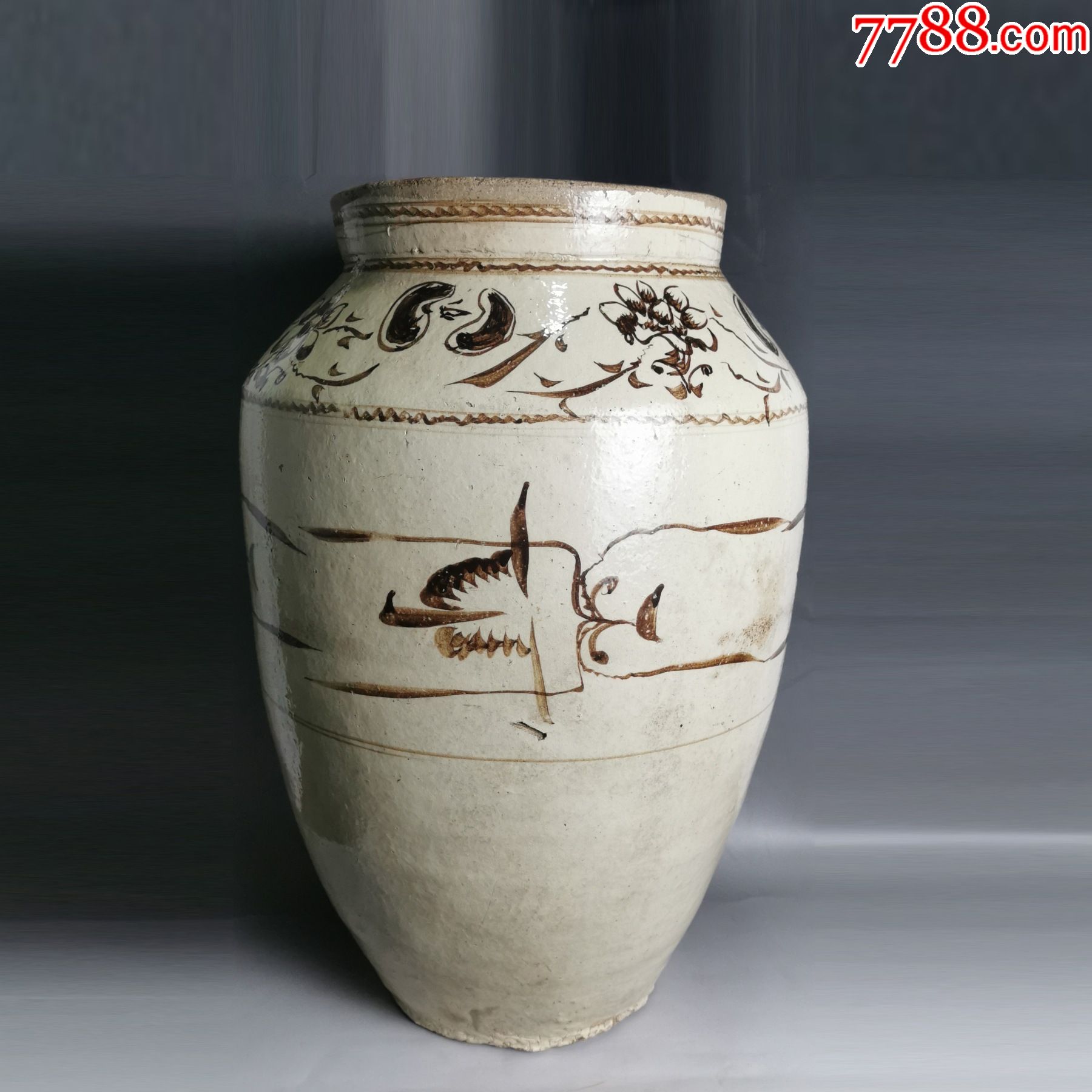 磁州窑白地黑花大酒坛