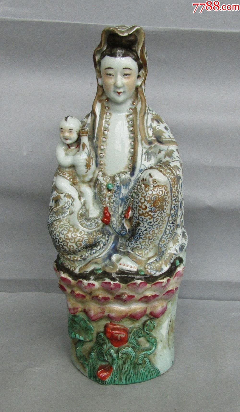 民国粉彩送子观音像大件