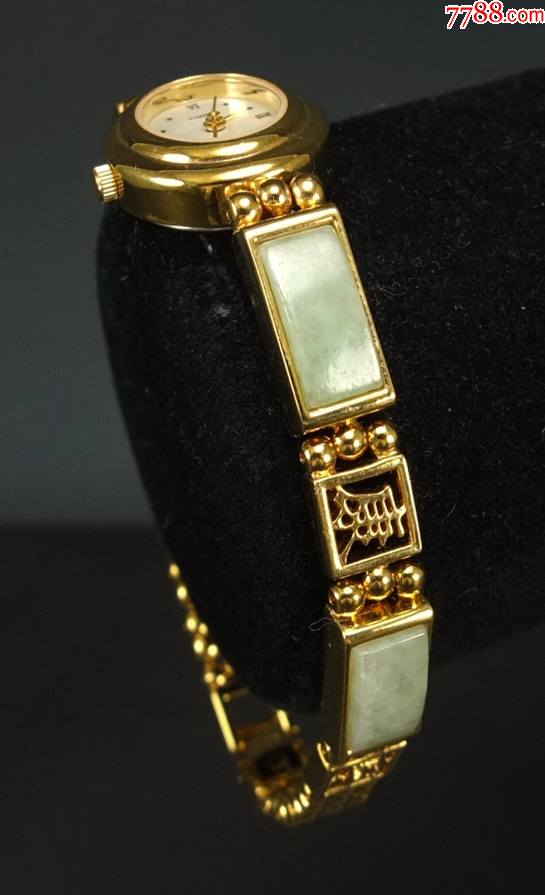 精品鎏金镶嵌纯天然绿翡翠手表