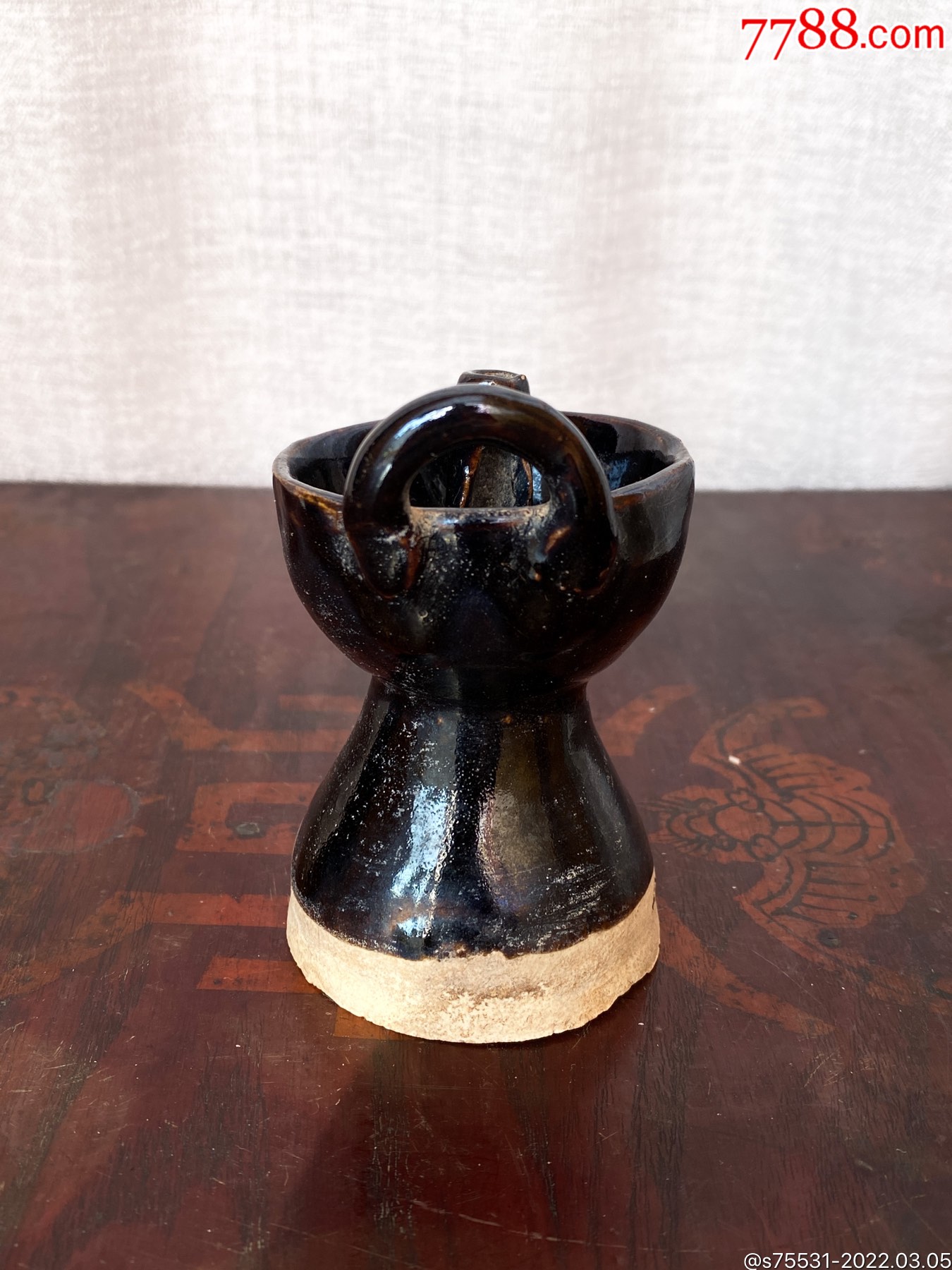 清末淄博窑黑釉可壁挂老油灯民俗物件