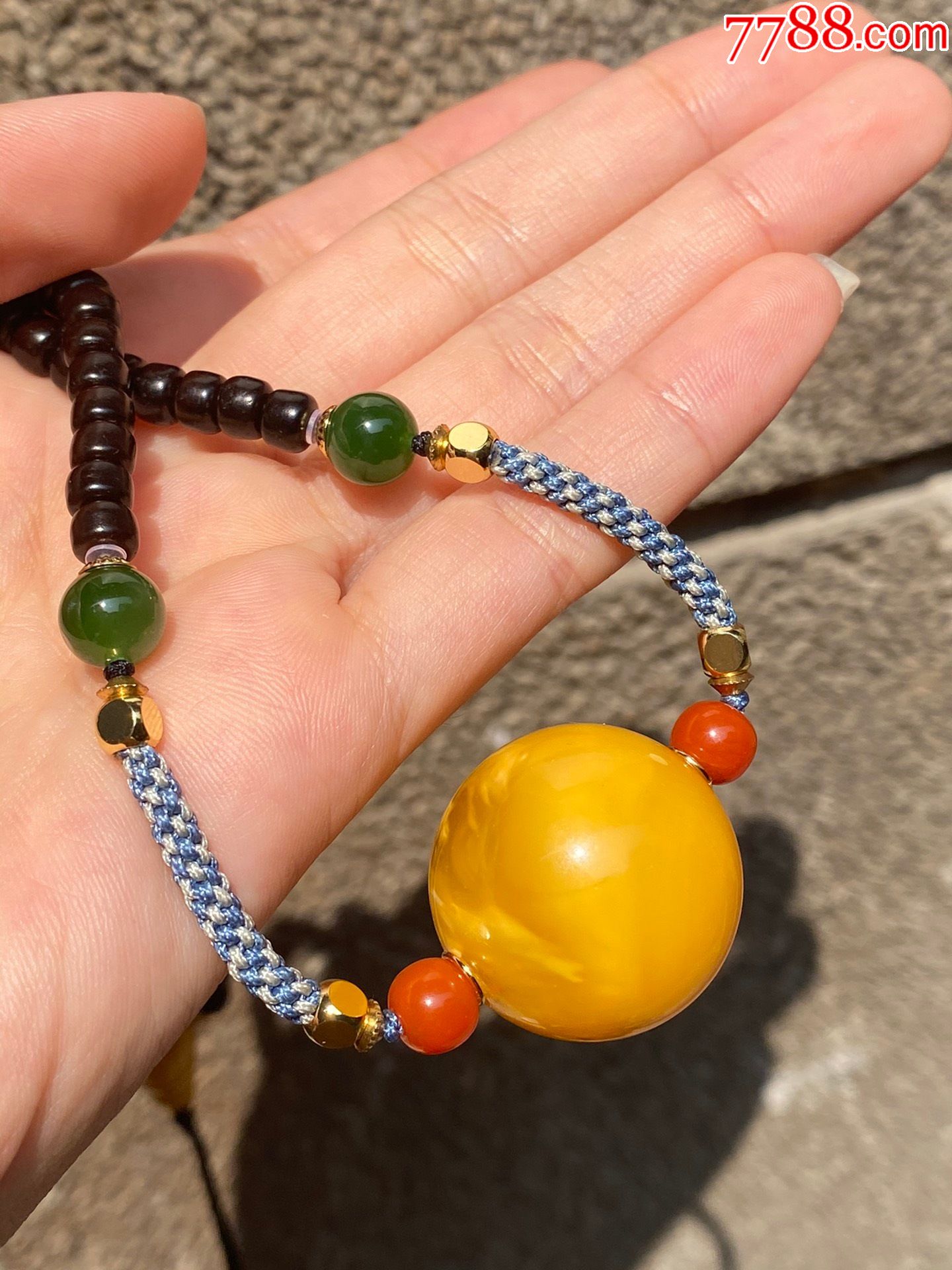 天然老蜜蜡圆珠项链