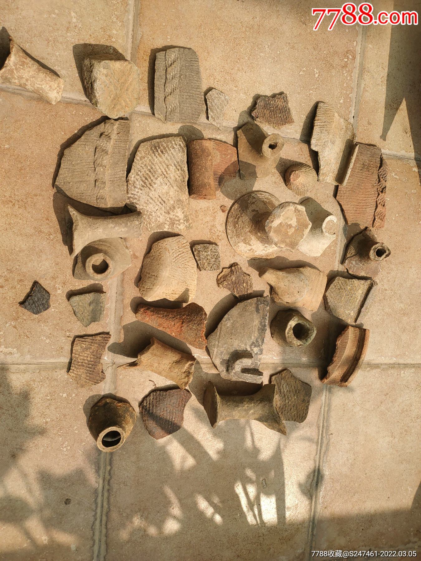 春秋战国麻绳纹刻花纹陶片瓷片