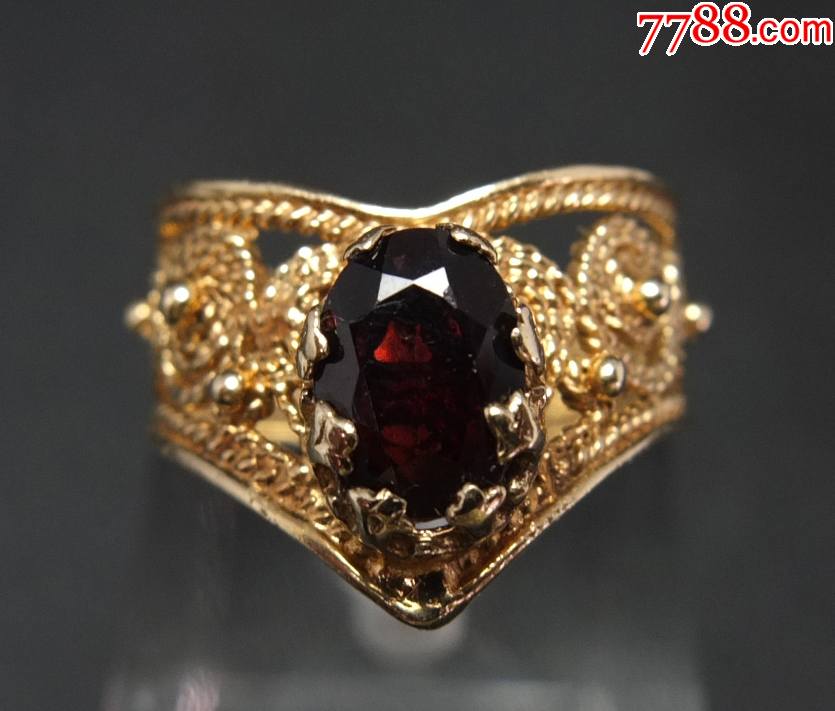 海外回流14k金花丝镶嵌天然红宝石戒指