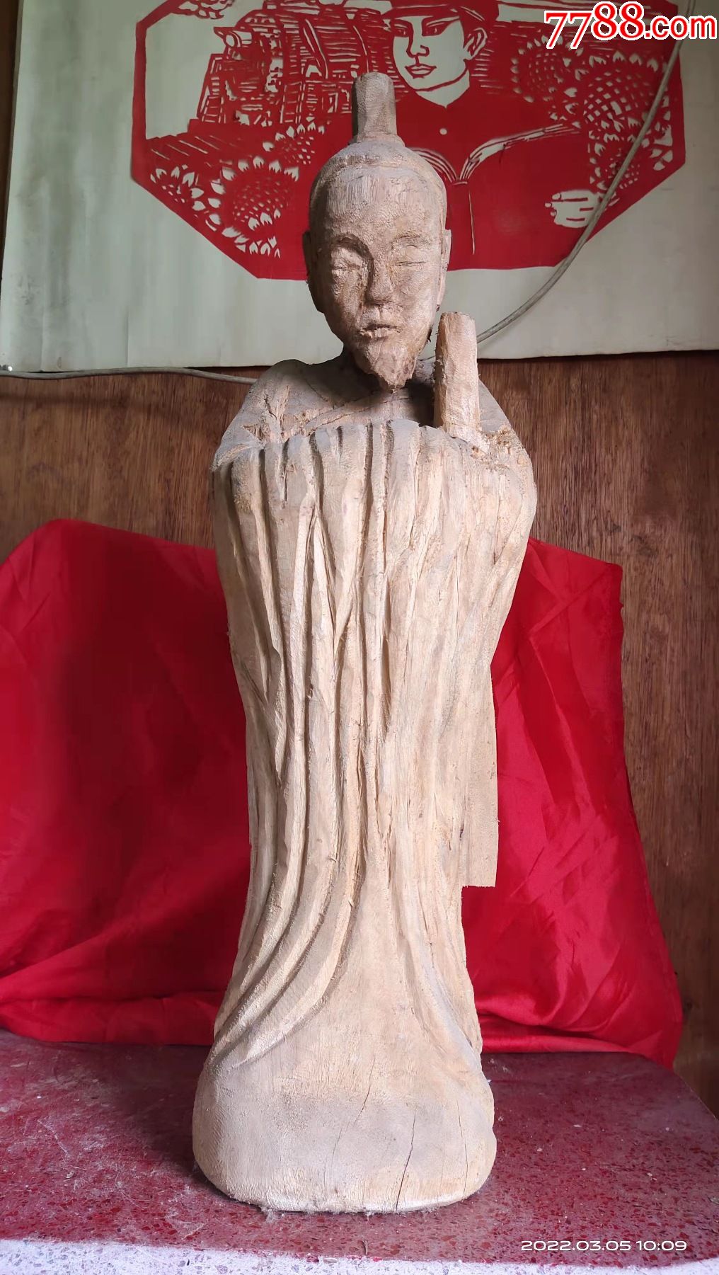 颈部用钢钉固定,7斤,高60宽20厚25厘米,手工雕木雕屈原_木佛像/人像