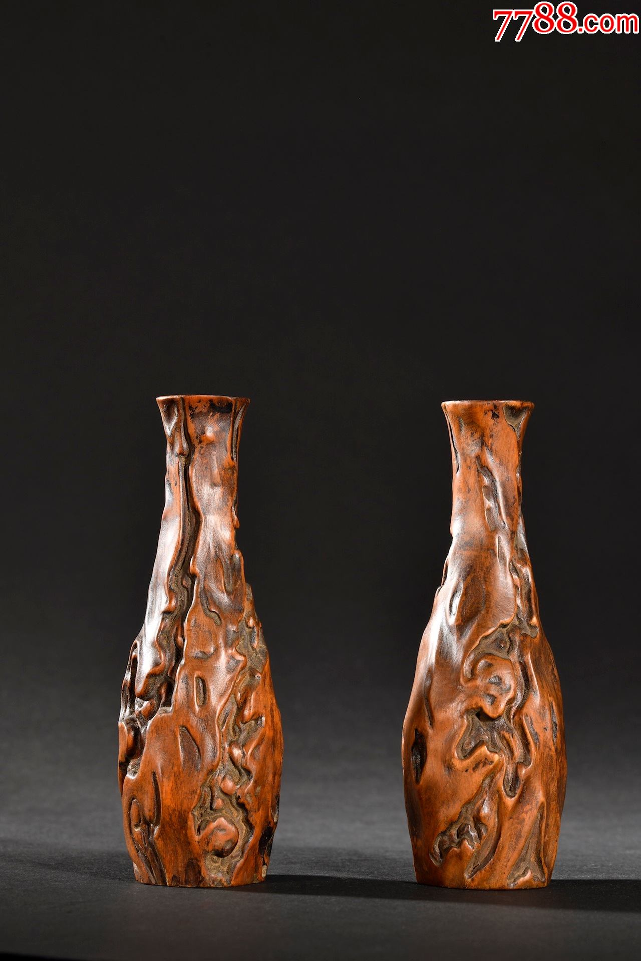 黄杨木花插一对