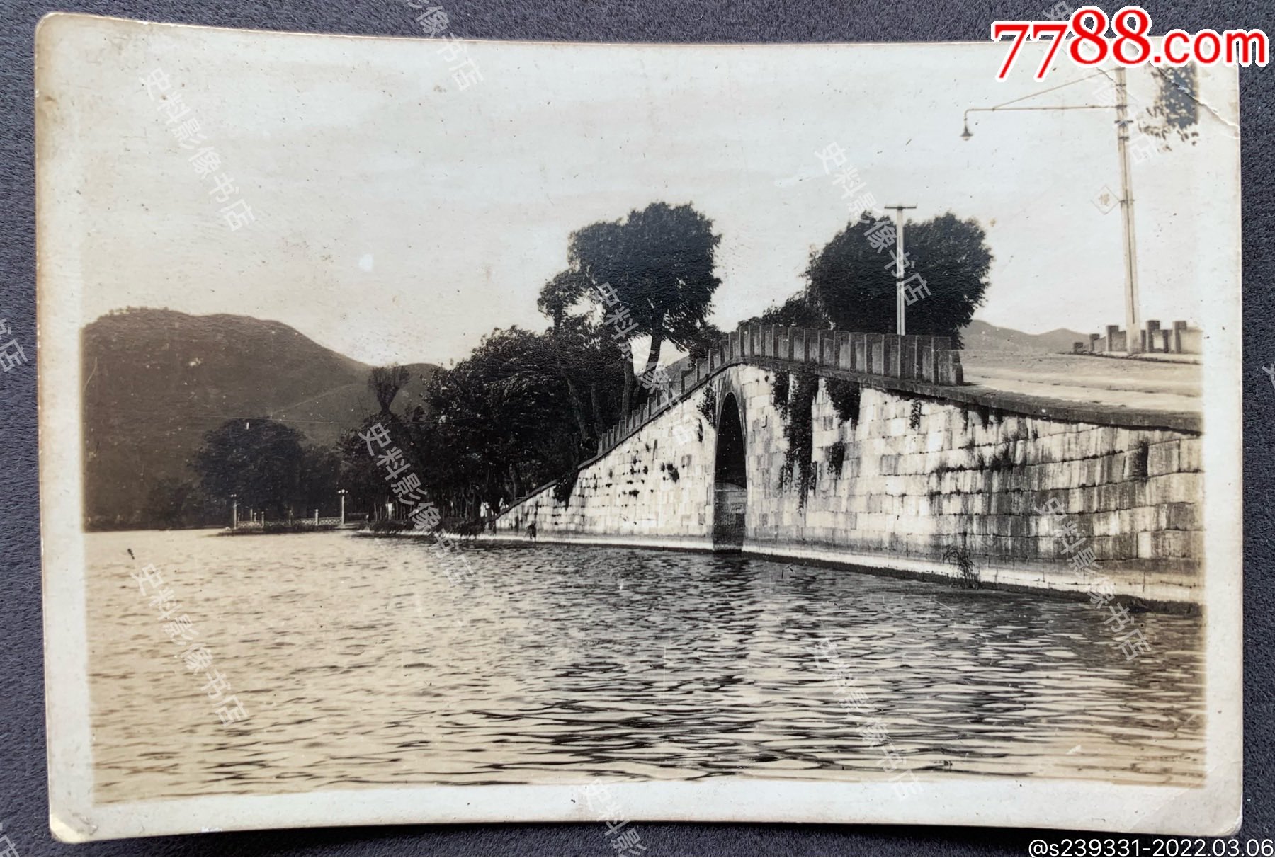 西湖旧影民国时期杭州西湖断桥银盐老照片一枚