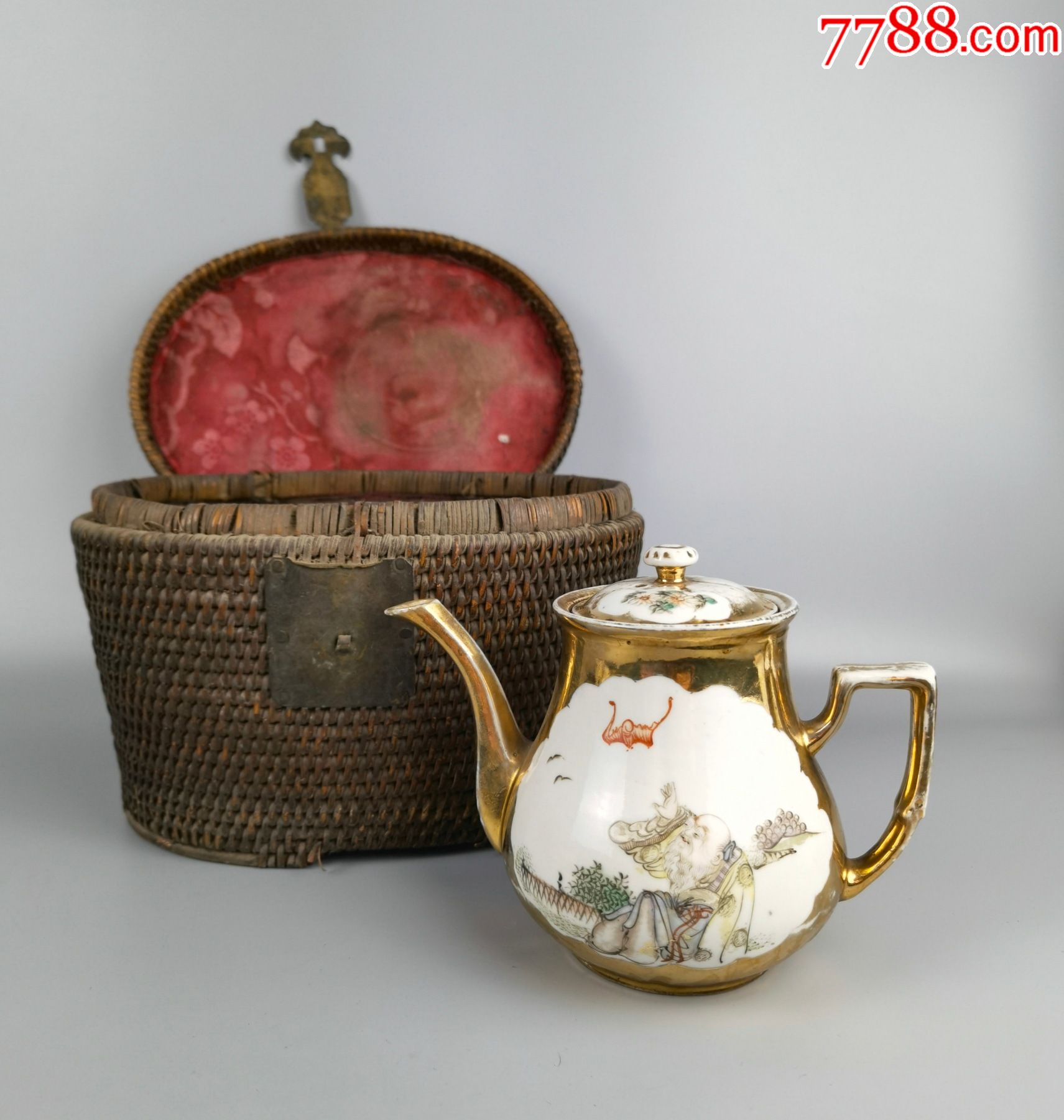 民国时期粉彩福在眼前人物茶壶,江西永丰画社_彩绘瓷/彩瓷_程饶金