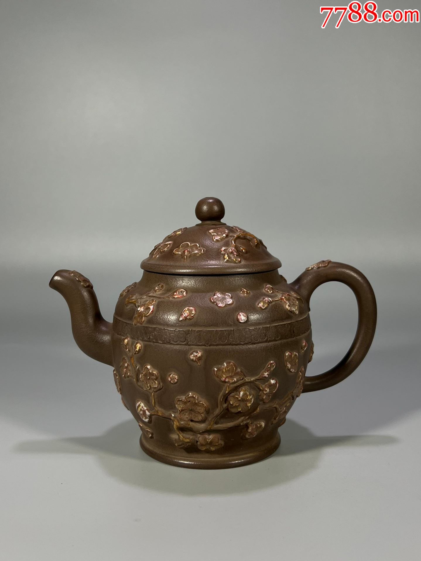 闭门即是深山紫砂点彩贴花宫灯壶