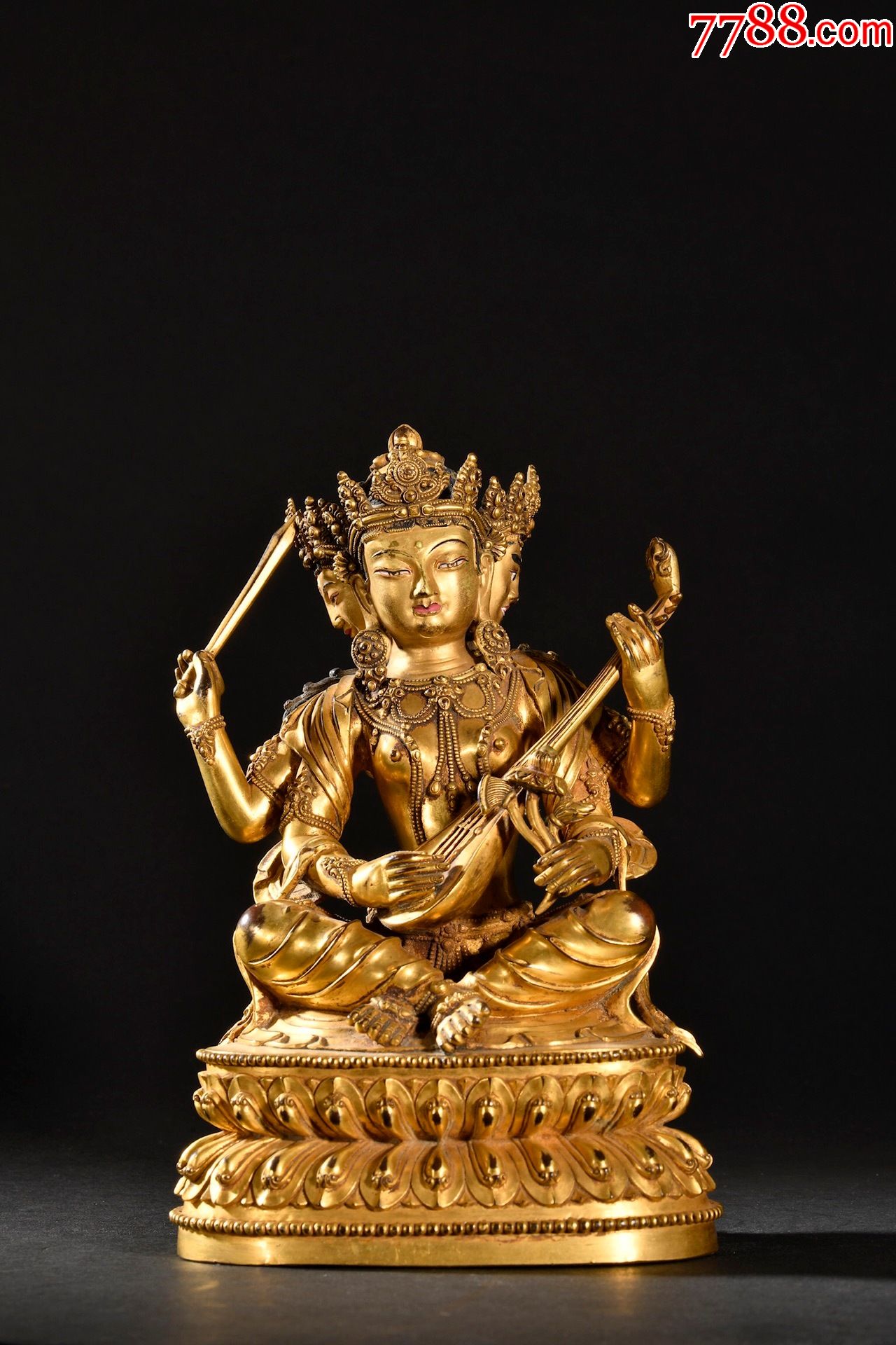清代乾隆铜鎏金三面四臂妙音天女造像_佛像/造像_图片价格_收藏行情