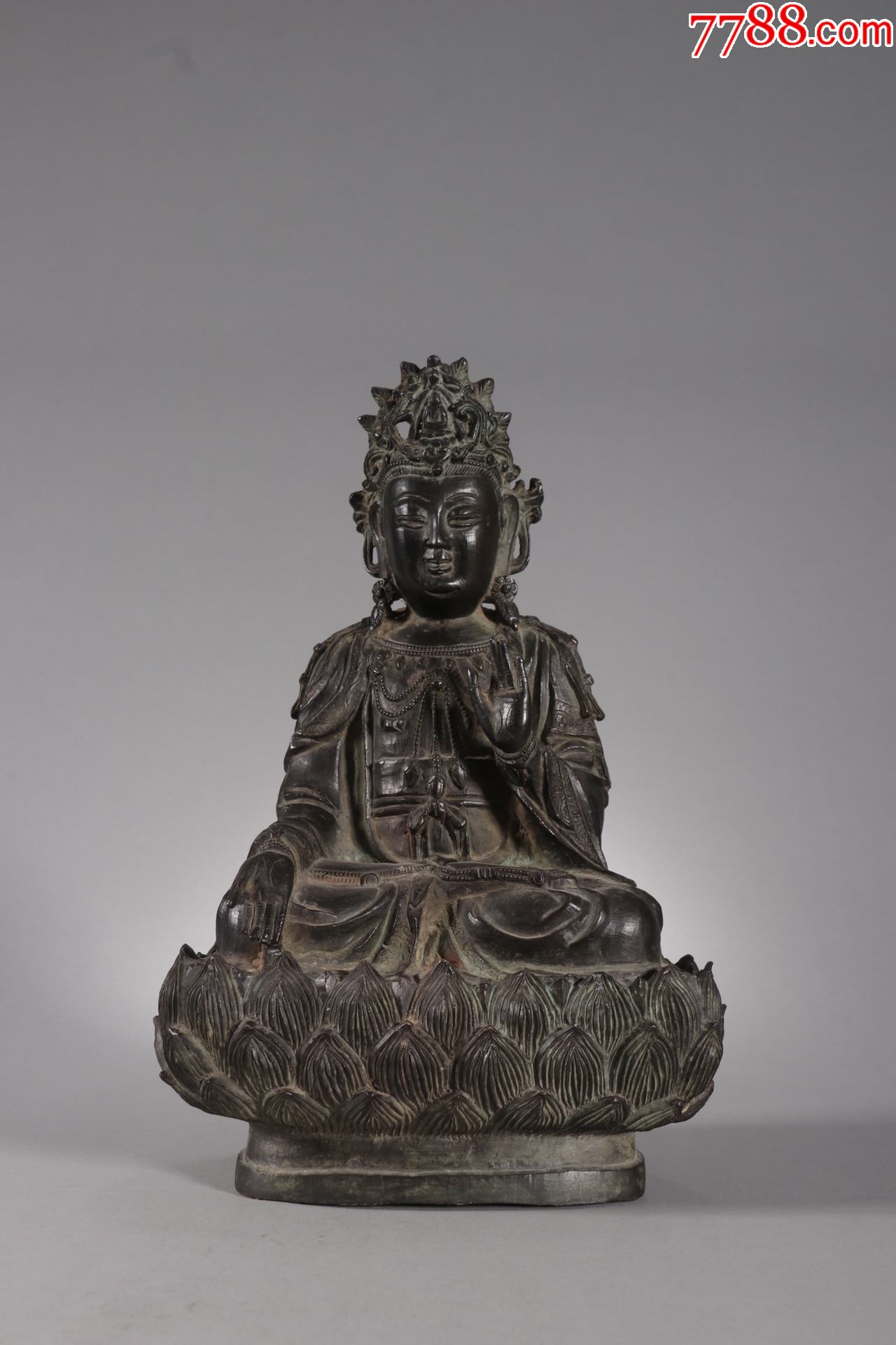 老铜胎铸造"坐莲观音"摆件._铜像/铜佛像_第1张_7788茶具