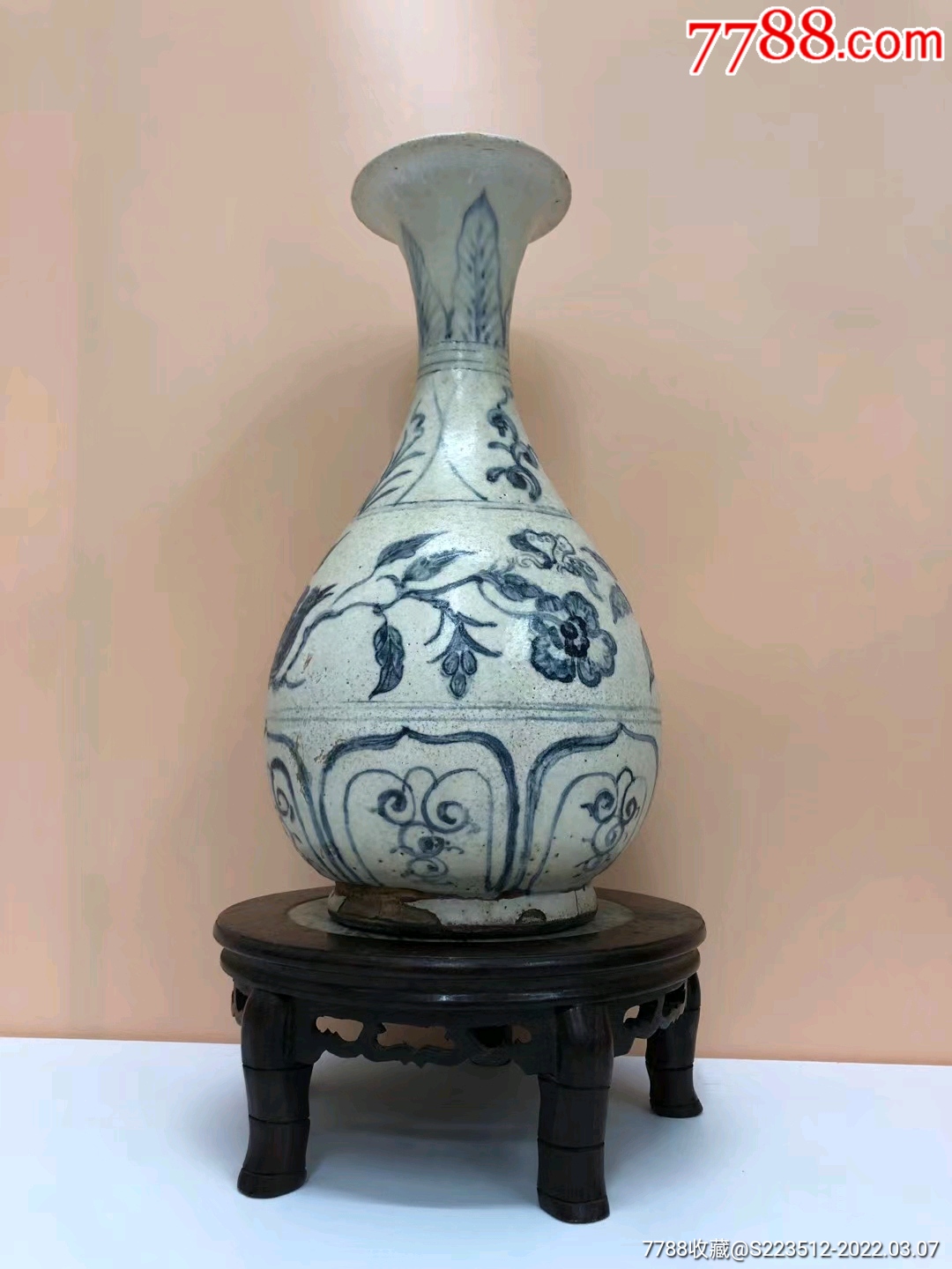 元明青花花鸟玉壶春瓶-价格:12000元-se85764213-青花瓷-零售-7788