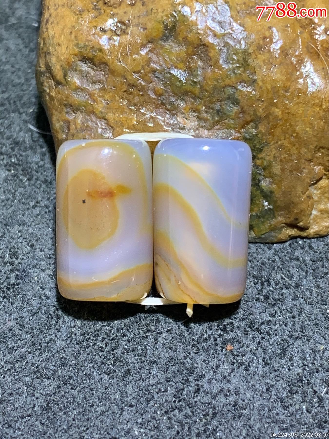 通货天然巴西缠丝玛瑙高玉化形桶珠一对