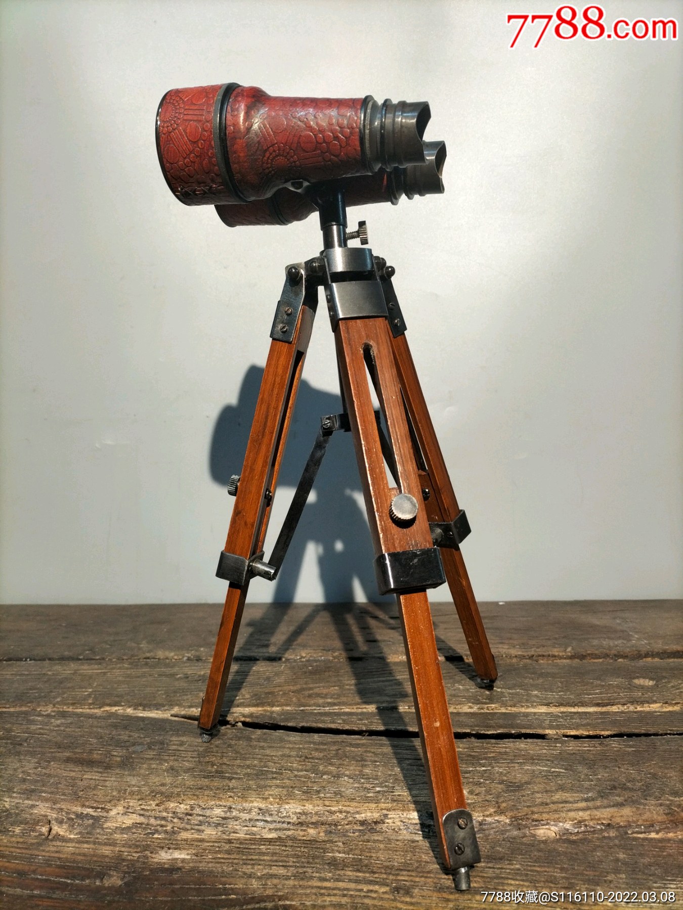 伸缩木支架皮包纯铜伸缩式双筒高倍望远镜可正常使用