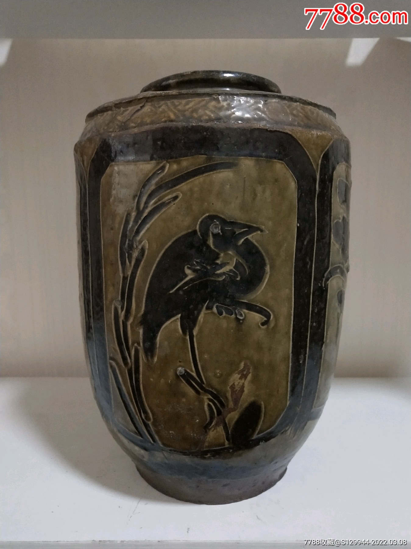 清代精品马口窑花鸟纹大酒坛